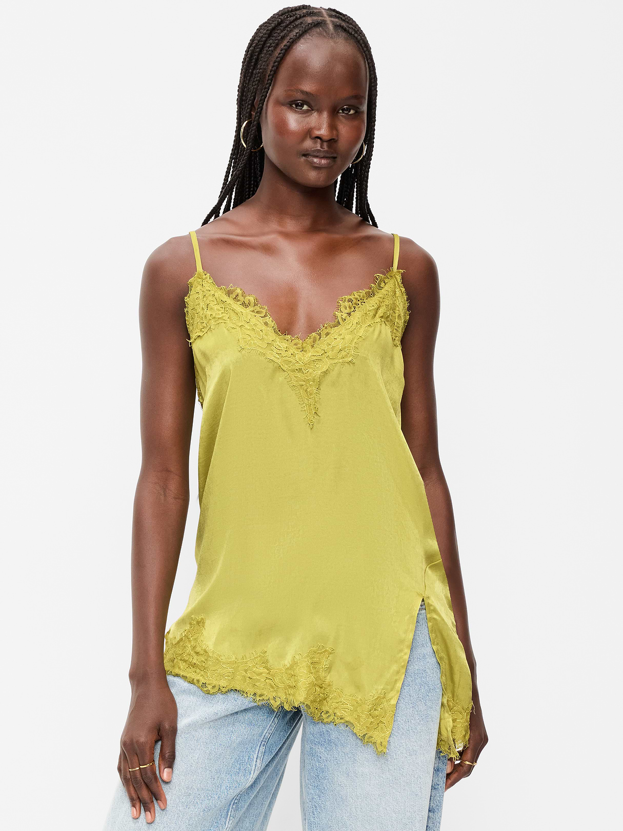 Asymmetrical Lace-Trim Cami Top - Wasabi