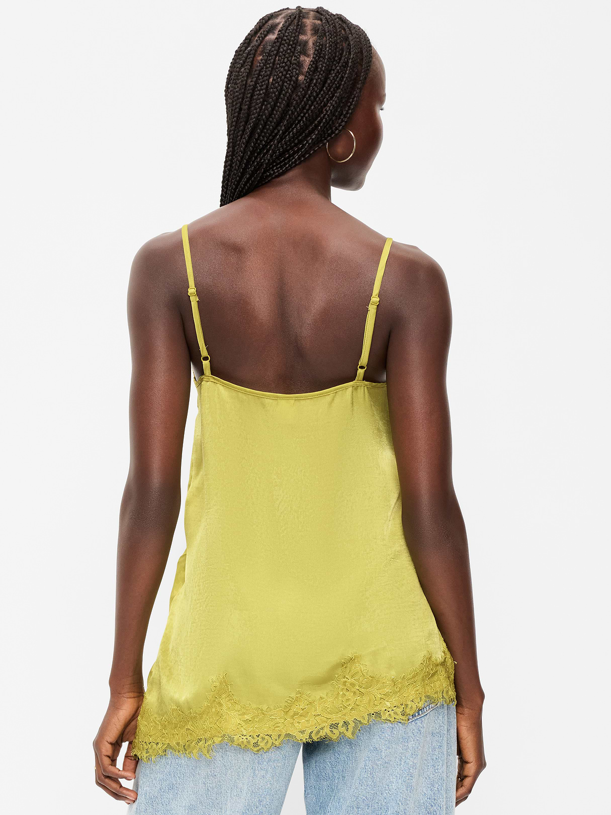 Asymmetrical Lace-Trim Cami Top - Wasabi