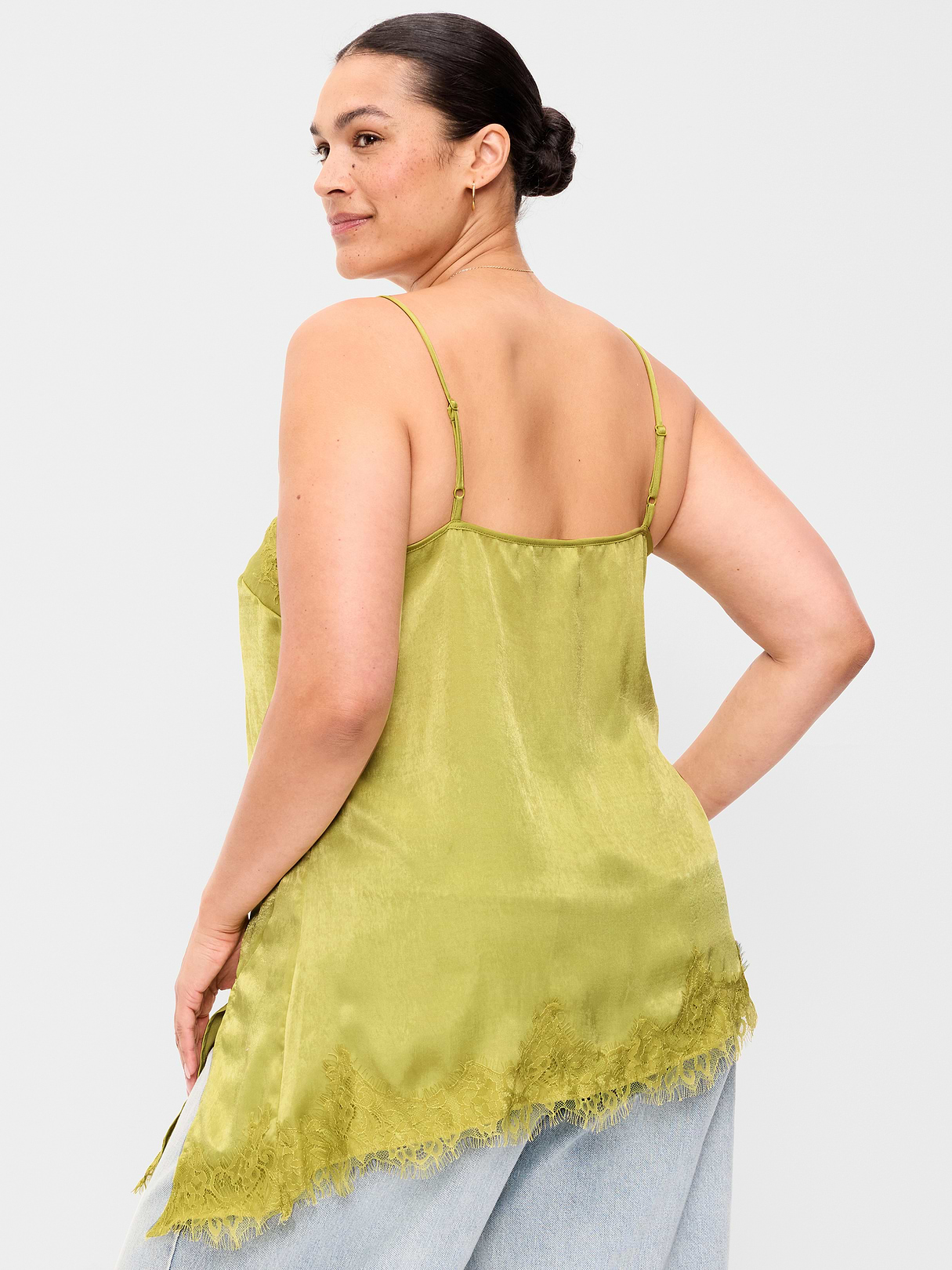Asymmetrical Lace-Trim Cami Top - Wasabi
