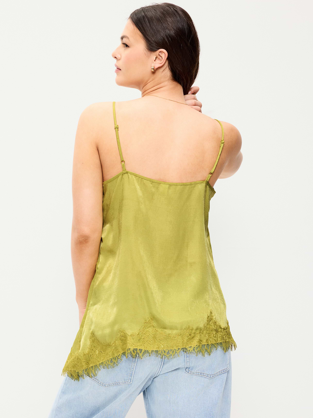 Asymmetrical Lace-Trim Cami Top - Wasabi