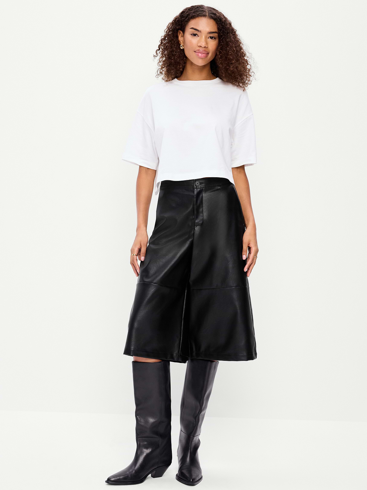 Mid-Rise Faux-Leather Baggy Culottes - Black Jack