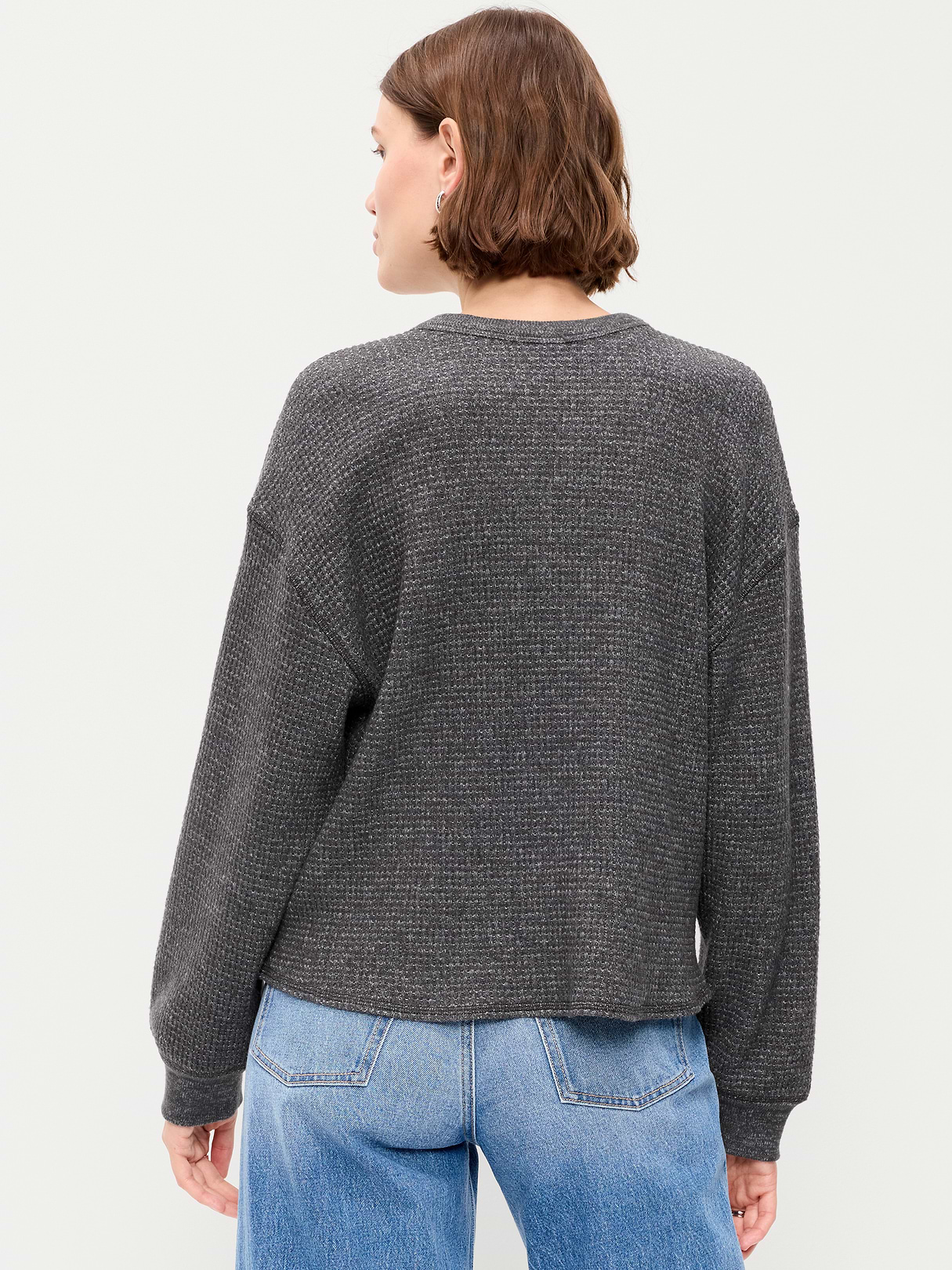 Long-Sleeve Crew-Neck Henley T-Shirt - Dark Gray