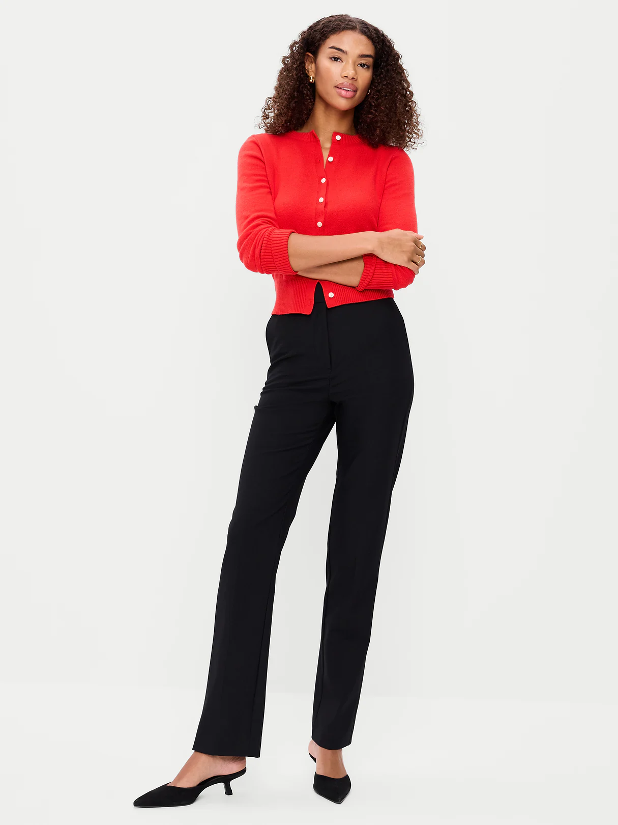 Extra High-Waisted Straight-Leg Twill Pants - Black Jack