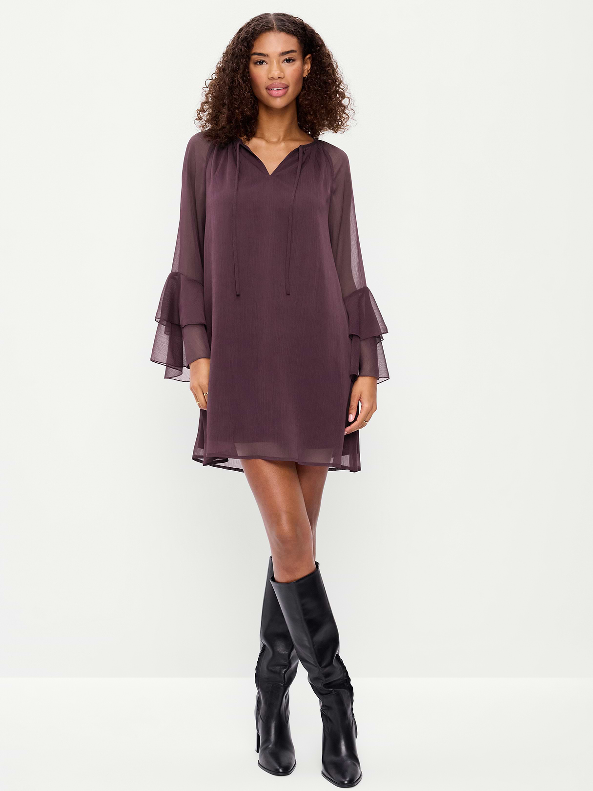 Bell-Sleeve Boho Mini Dress - Veil Of Night