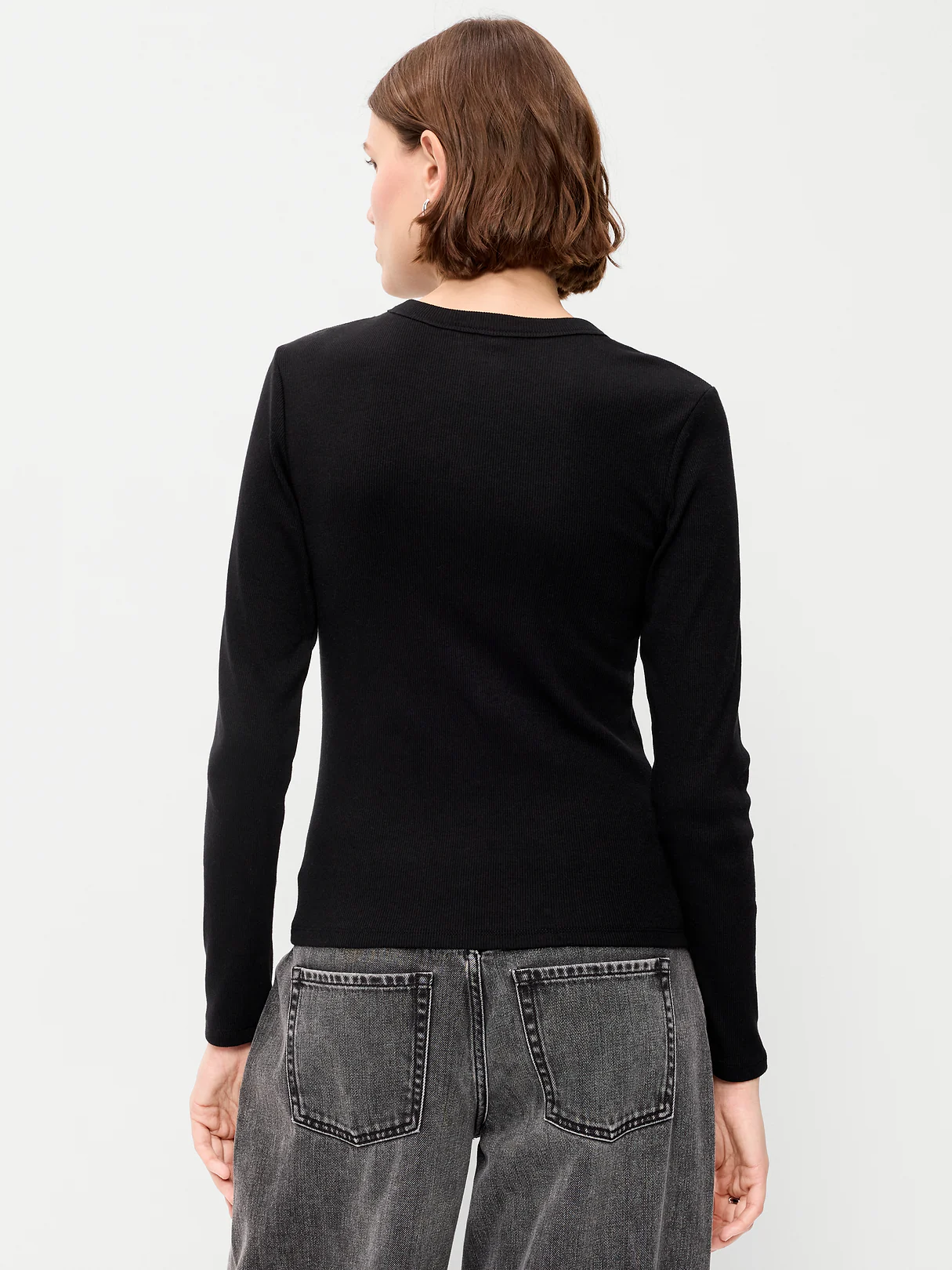 Snug Long-Sleeve Striped Ribbed T-Shirt - Black Jack