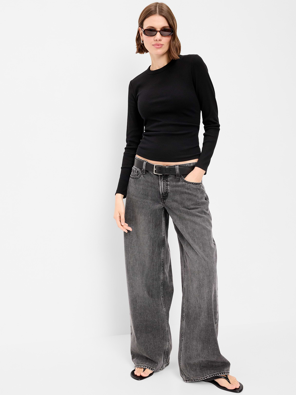 Snug Long-Sleeve Striped Ribbed T-Shirt - Black Jack