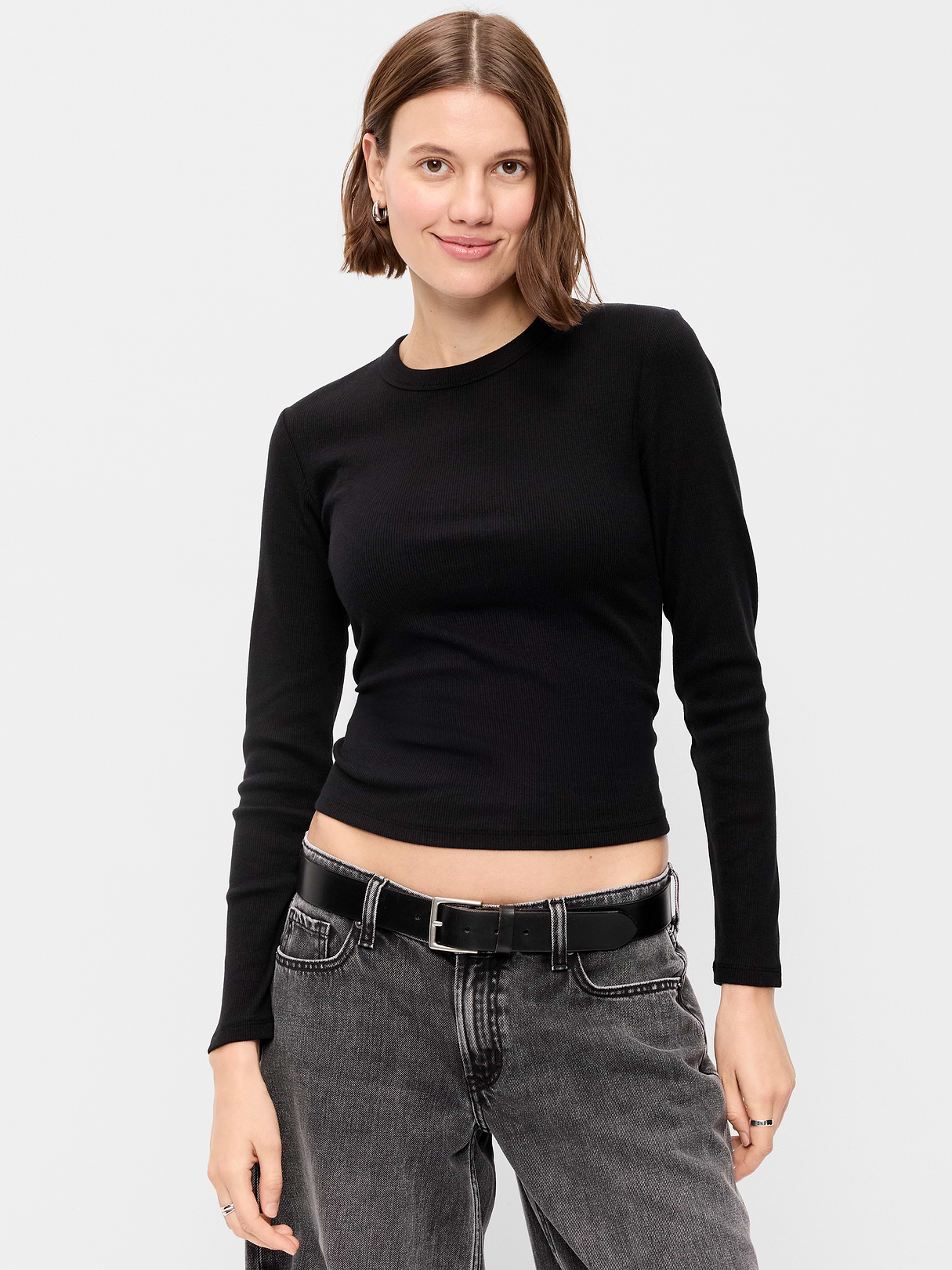 Snug Long-Sleeve Striped Ribbed T-Shirt - Black Jack
