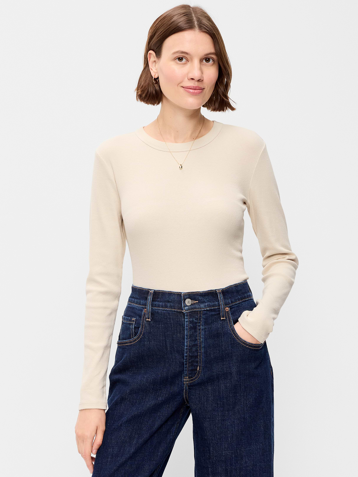 Snug Long-Sleeve Striped Ribbed T-Shirt - Wish Bone