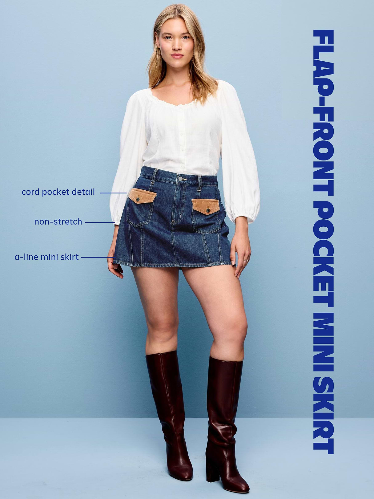 Flap-Front Pocket Mini Skirt - Indigo