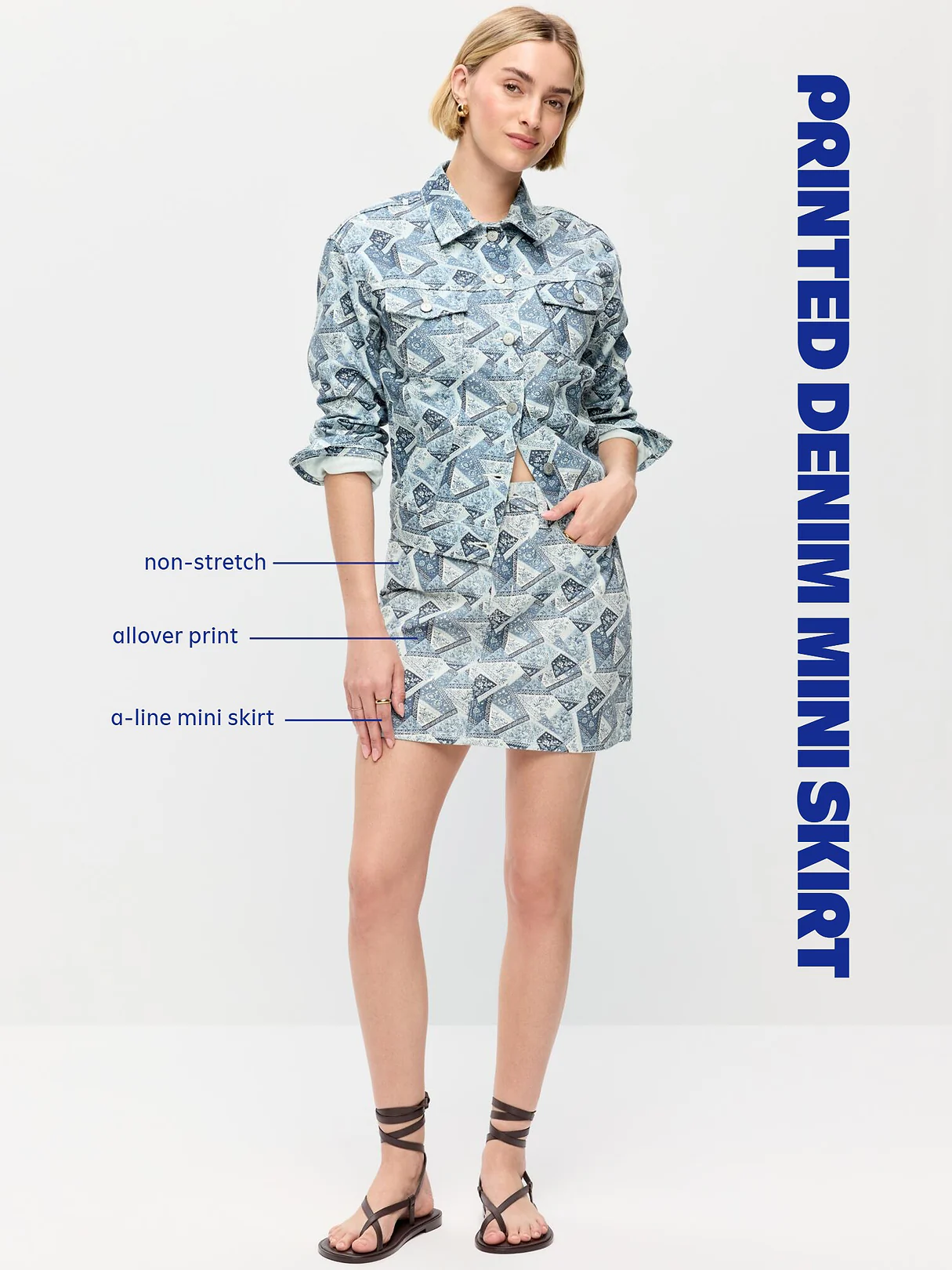 Flap-Front Pocket Mini Skirt - Light Blue Print