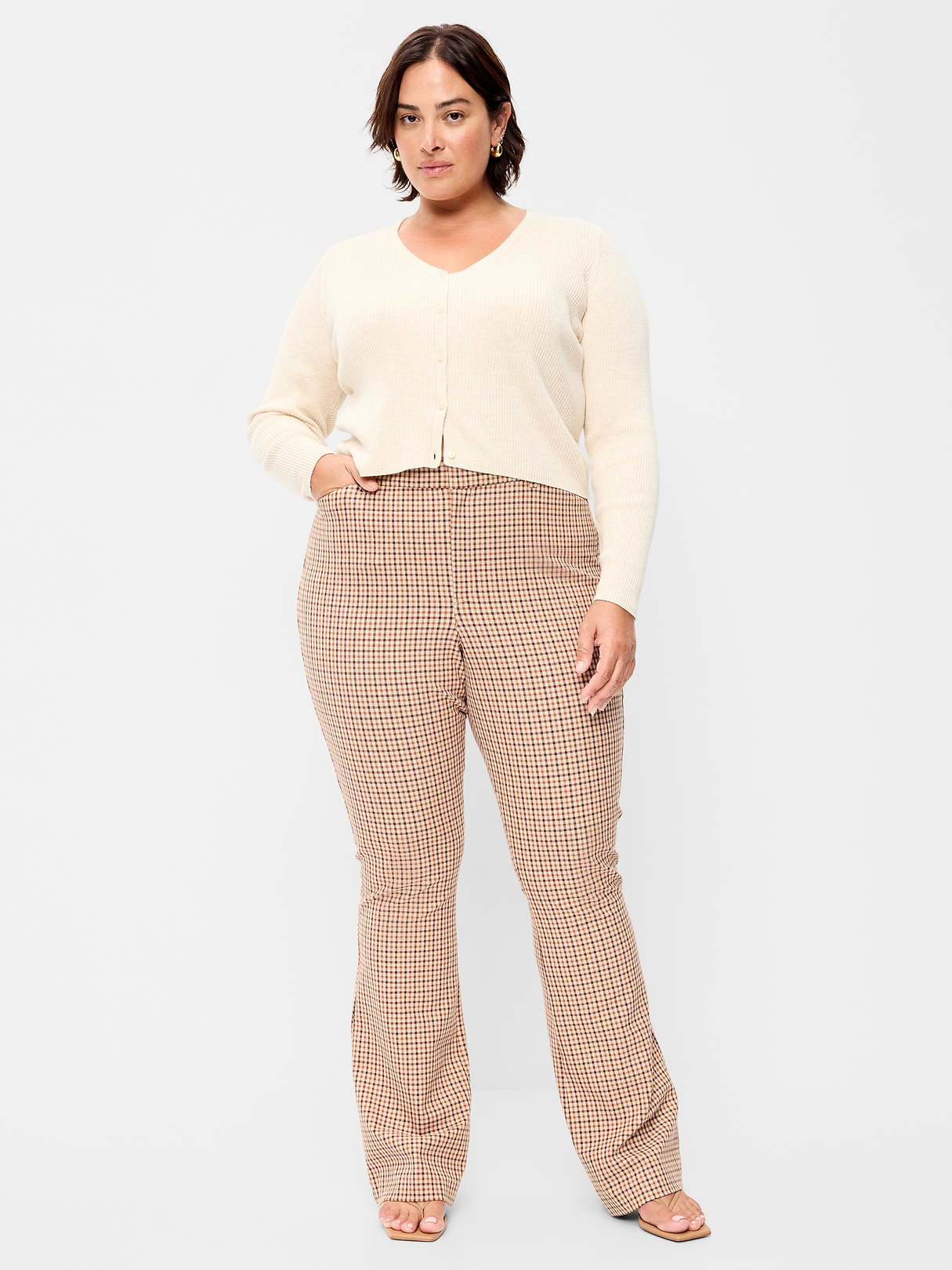 High-Waisted Pixie Flare Pants - Brown Plaid