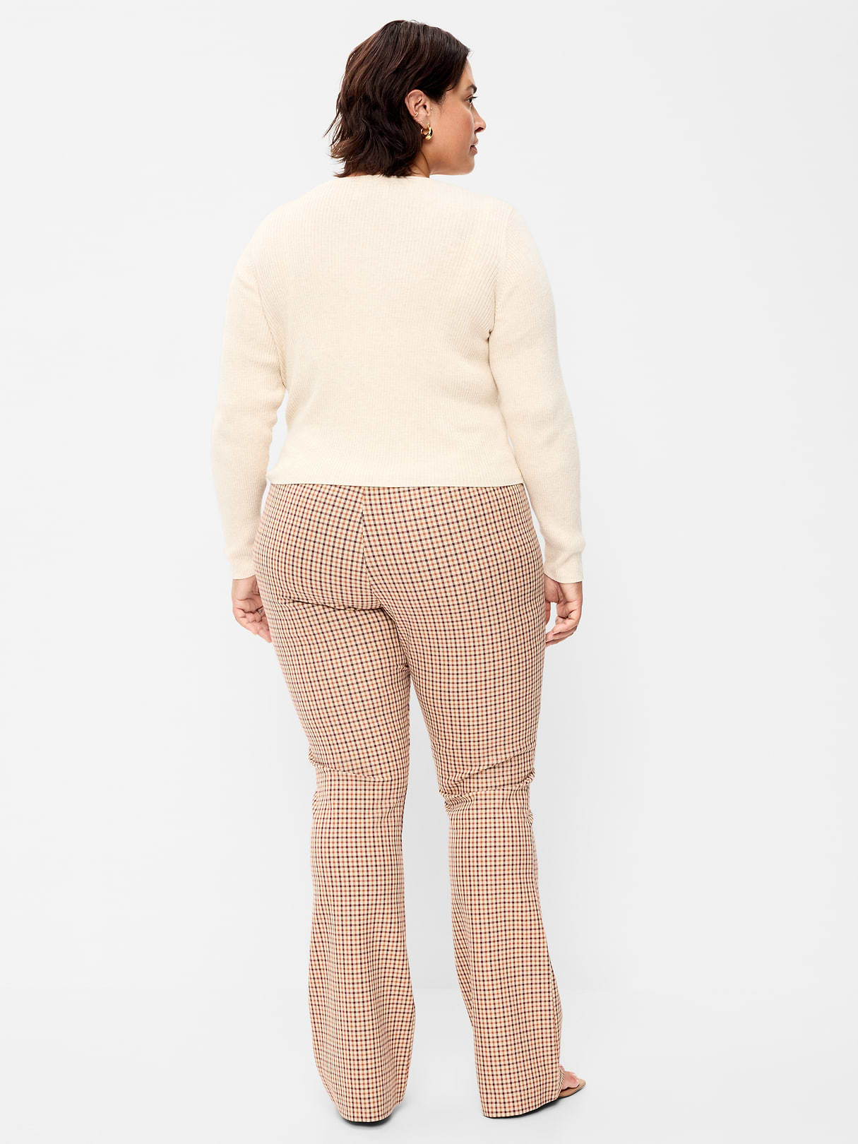High-Waisted Pixie Flare Pants - Brown Plaid