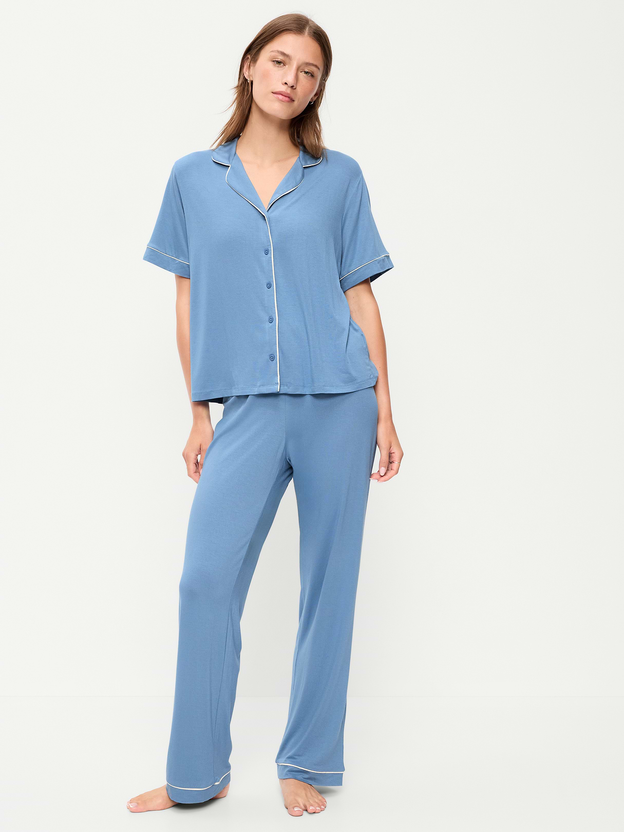 Sunday Sleep Knit Jersey Pant Set - Naturalist Blue