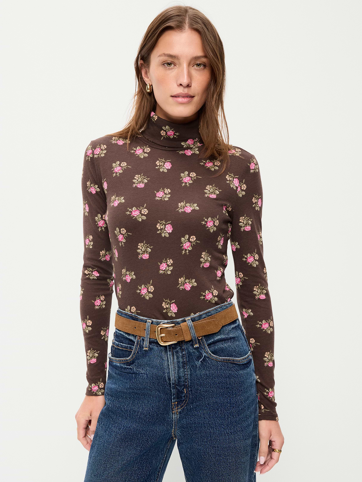 Slim-Fit Turtleneck - Black Floral