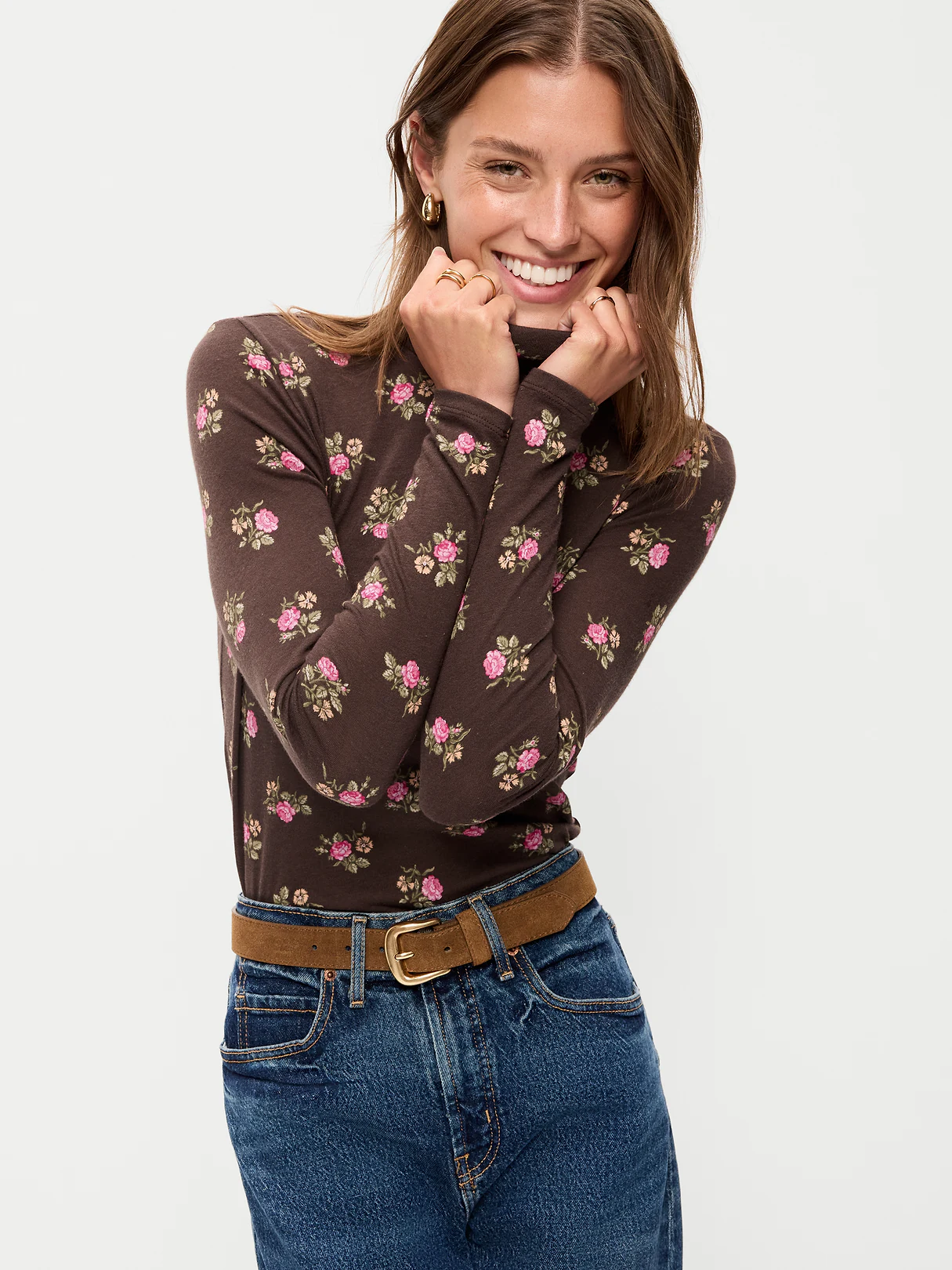 Slim-Fit Turtleneck - Black Floral
