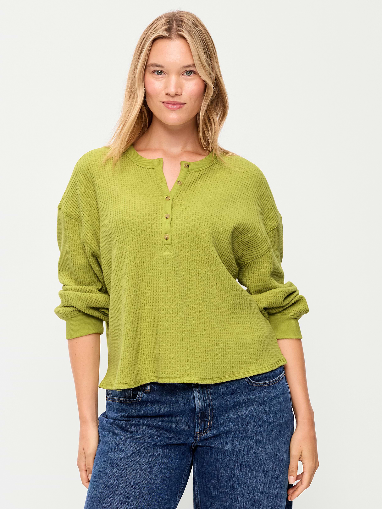 Long-Sleeve Crew-Neck Henley T-Shirt - Wasabi