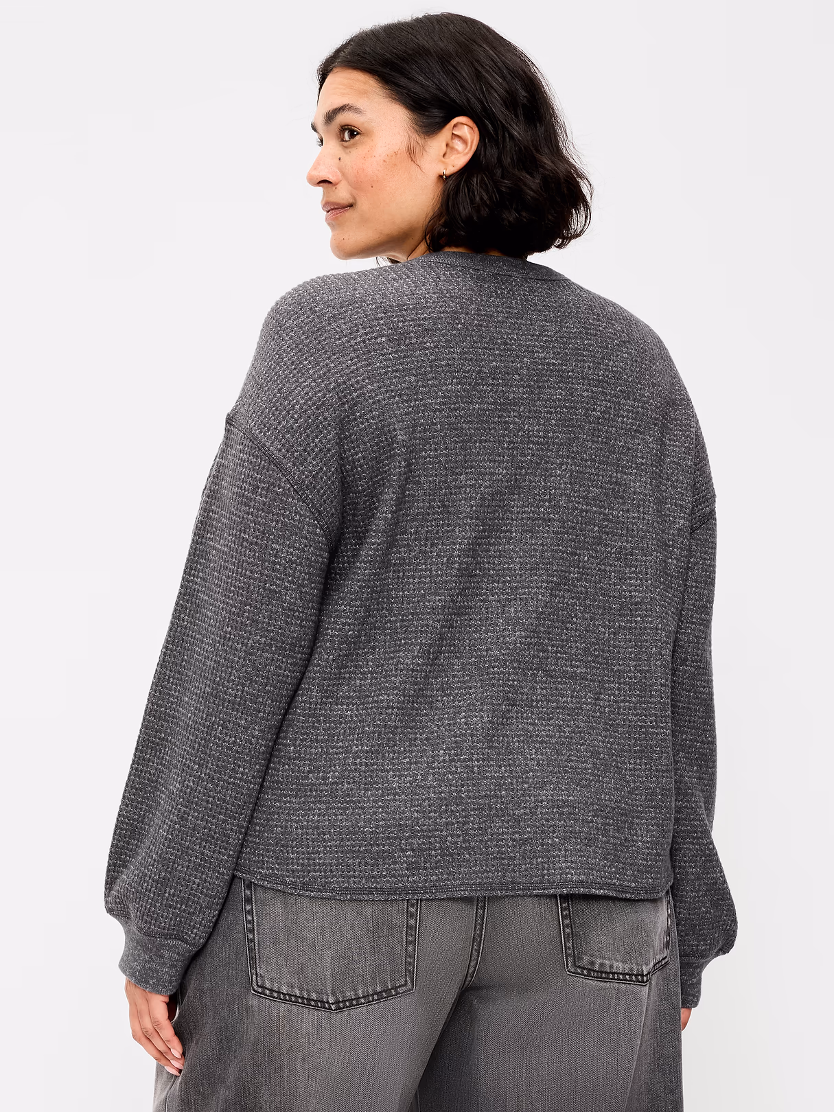 Long-Sleeve Crew-Neck Henley T-Shirt - Dark Gray