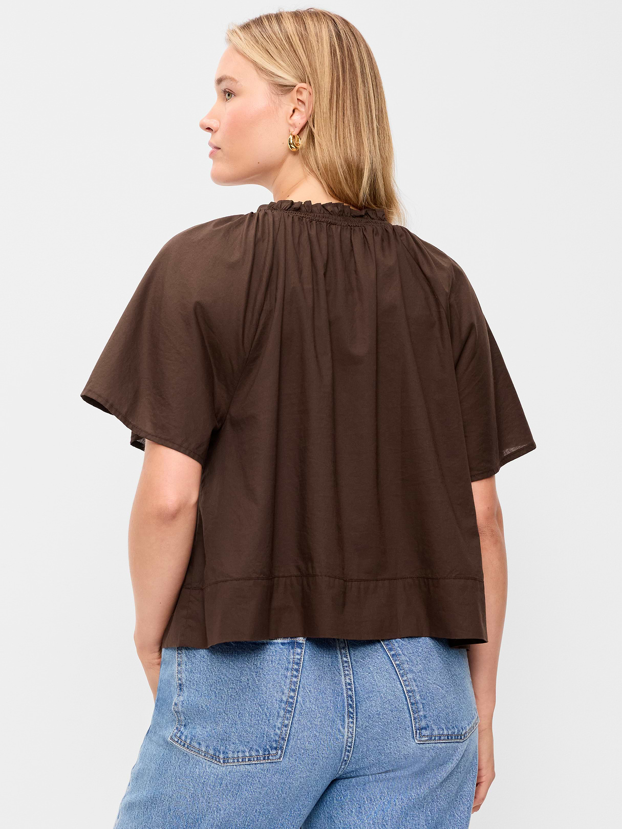 Loose Short-Sleeve Striped Top - Brown