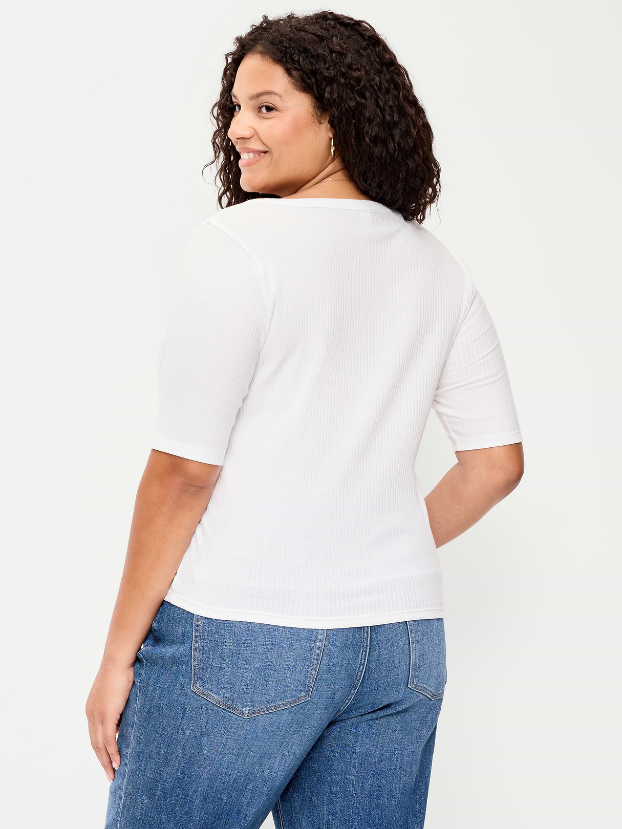 Scoop-Neck Fitted Henley Top - Calla Lilies