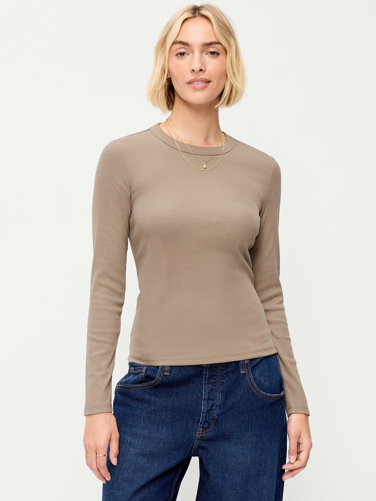 Snug Long-Sleeve Striped Ribbed T-Shirt - Chocolate Malted