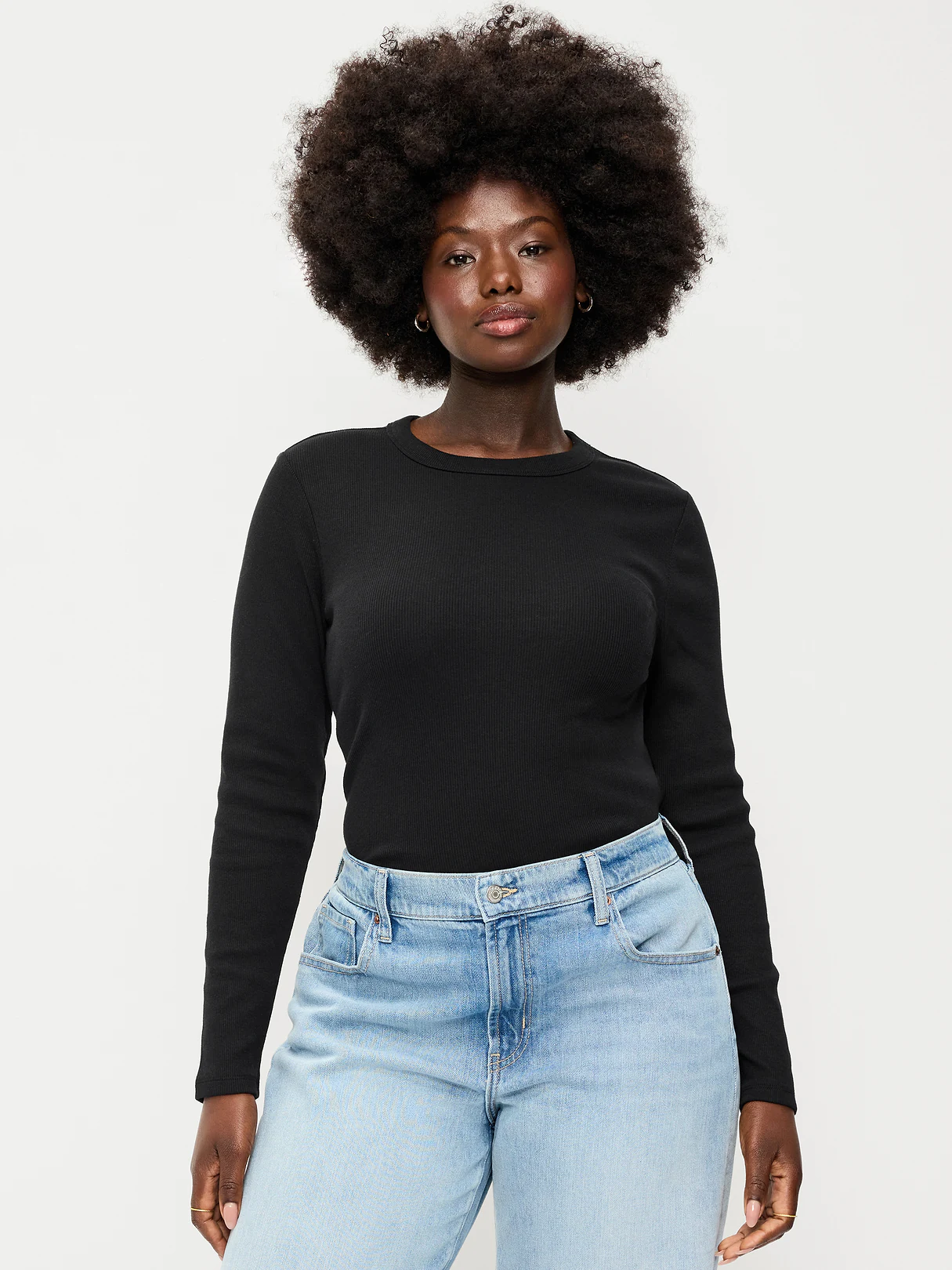 Snug Long-Sleeve Striped Ribbed T-Shirt - Black Jack