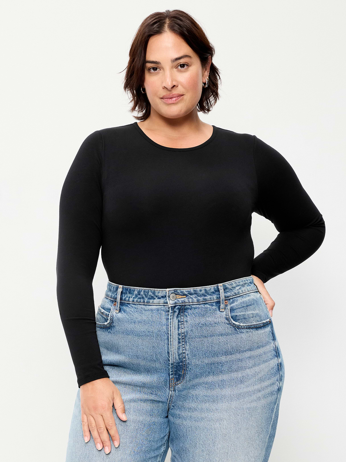Long-Sleeve Crew-Neck Bodysuit - Black Jack