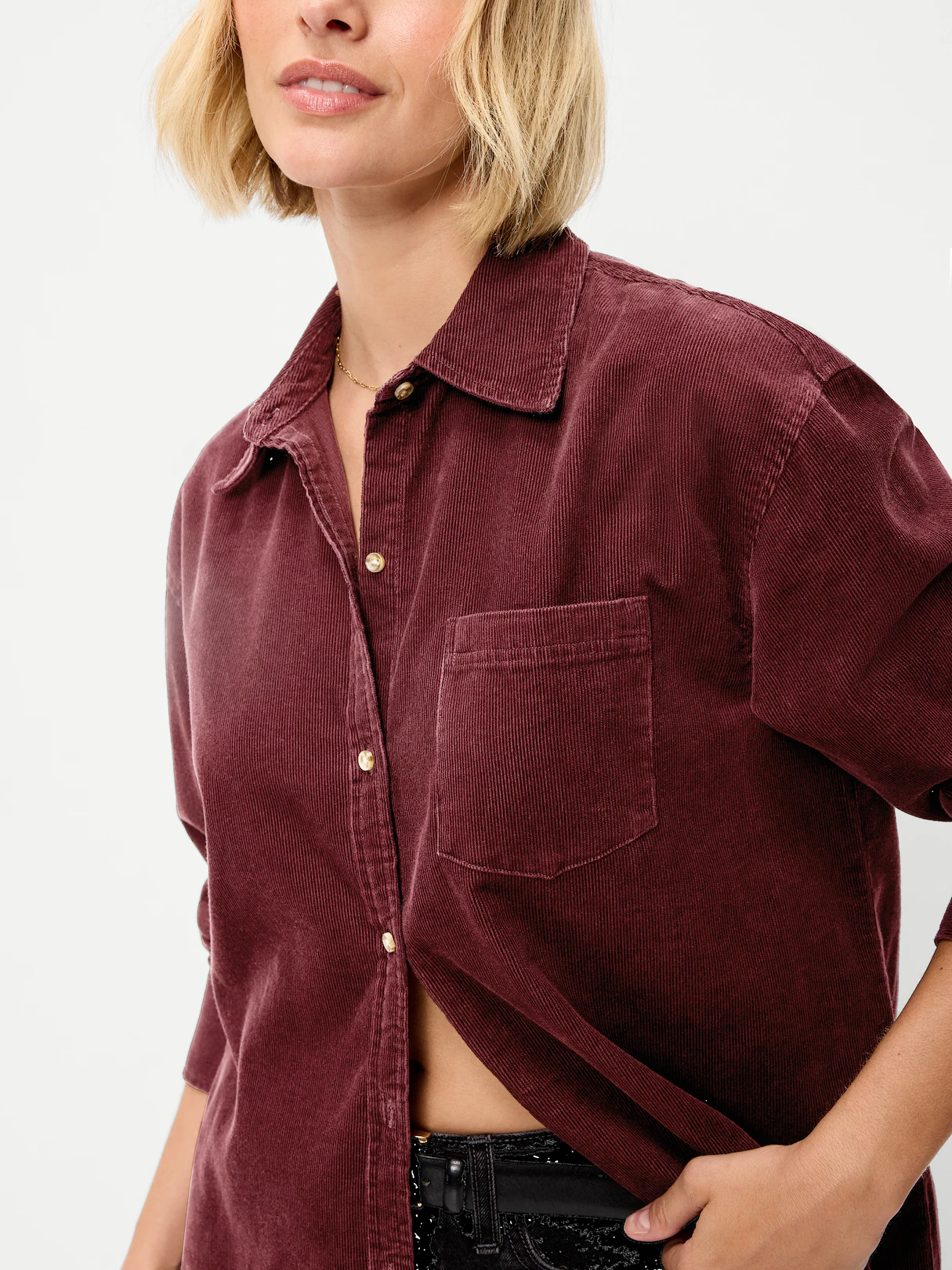 Oversized Boyfriend Button-Down Corduroy Shirt - Reddy Or Not