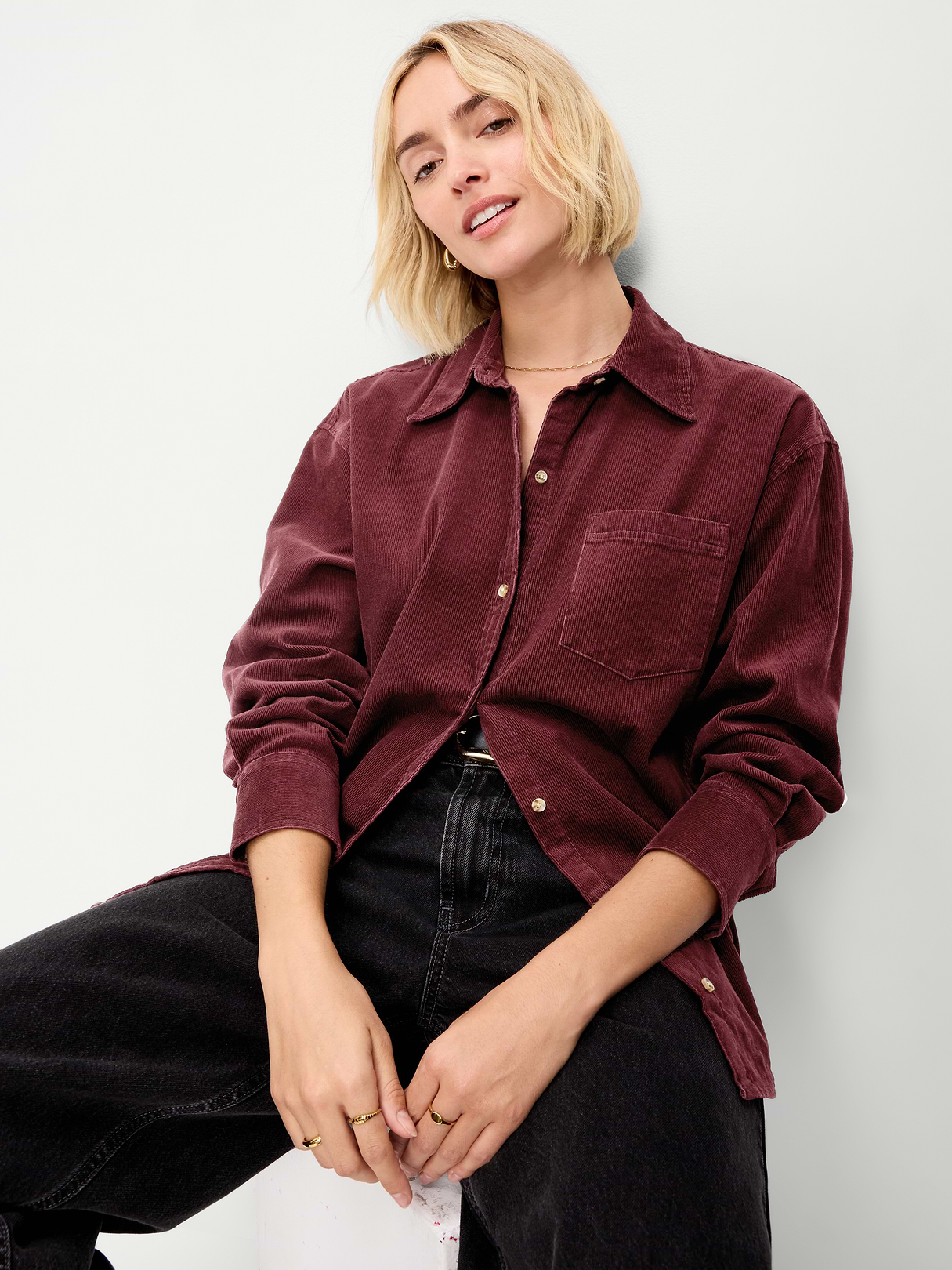 Oversized Boyfriend Button-Down Corduroy Shirt - Reddy Or Not