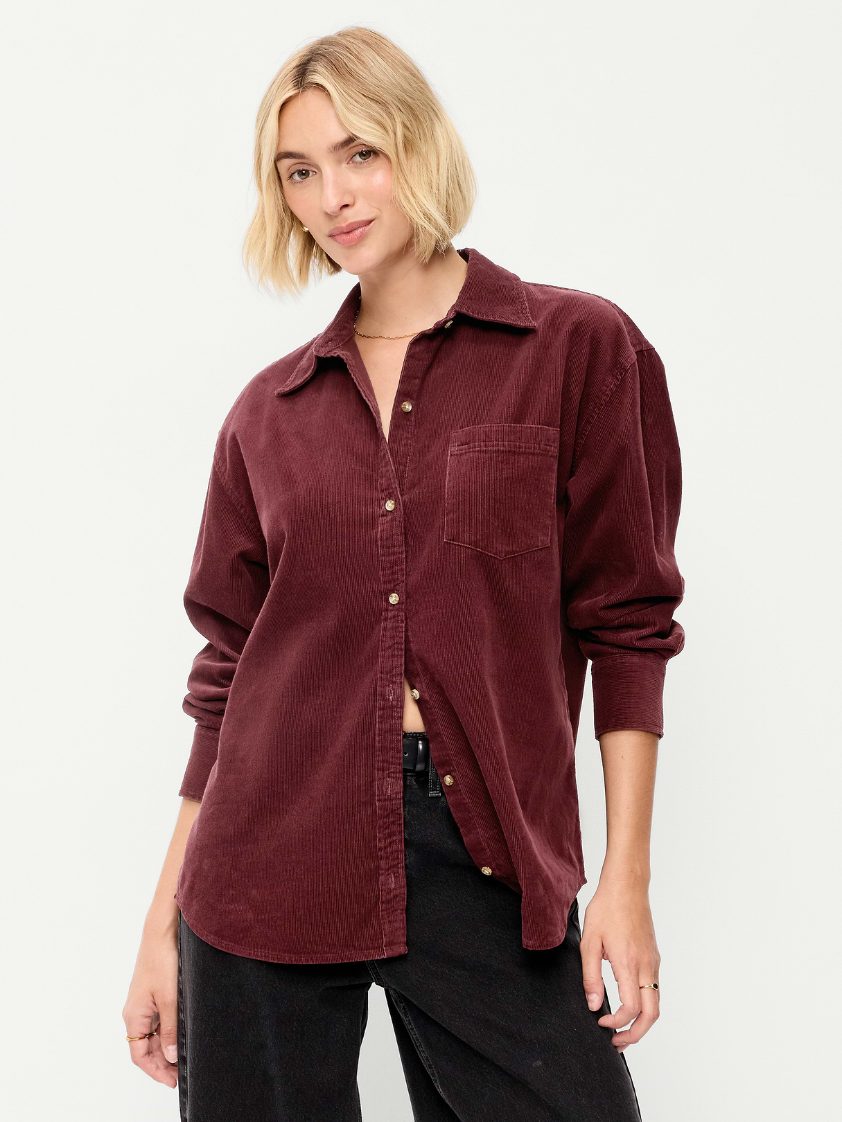 Oversized Boyfriend Button-Down Corduroy Shirt - Reddy Or Not