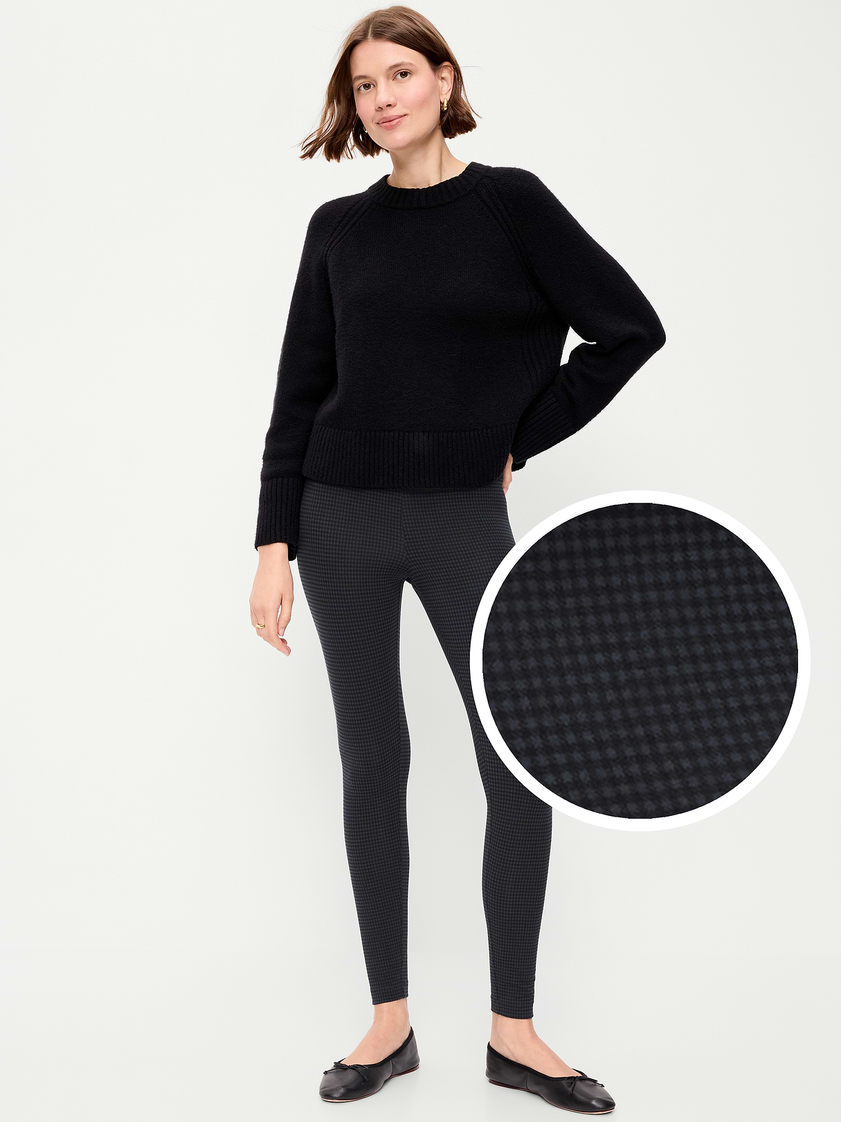 High-Waisted Jersey Fashion Layering Leggings - Blue Houndstooth