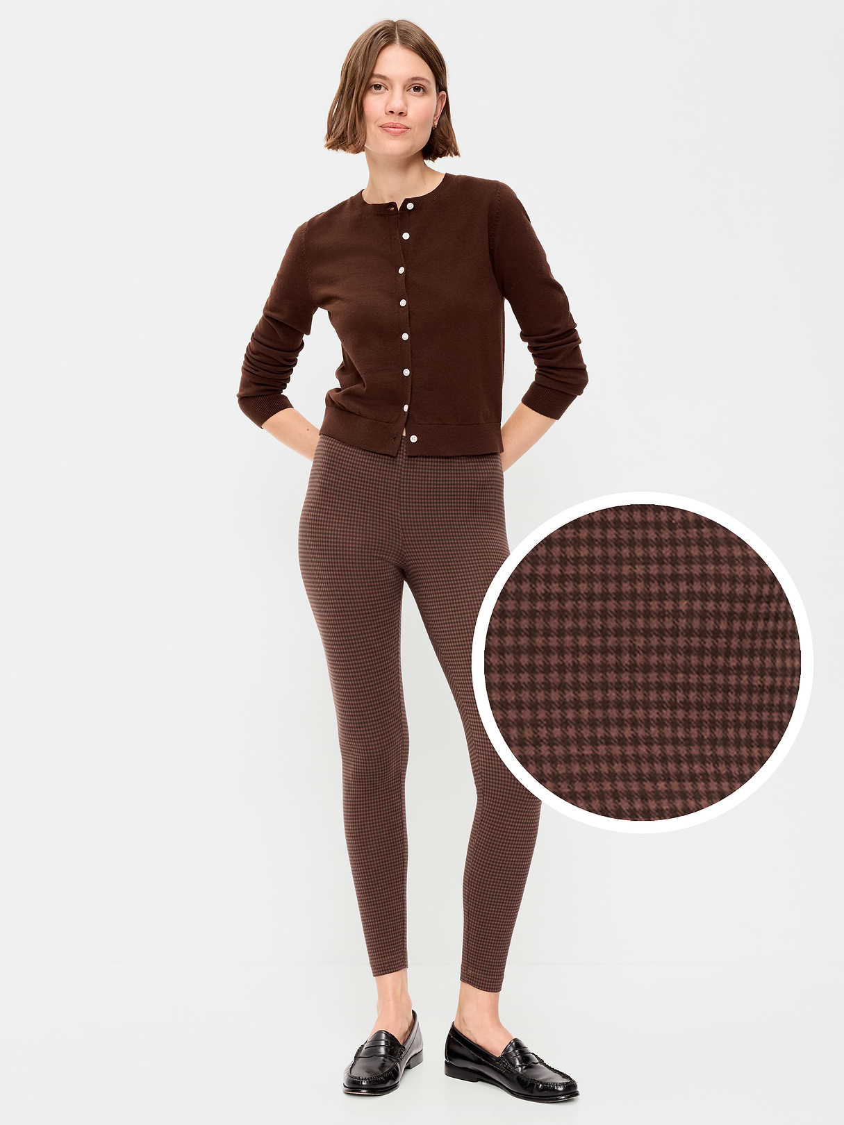 High-Waisted Jersey Fashion Layering Leggings - Brown Check