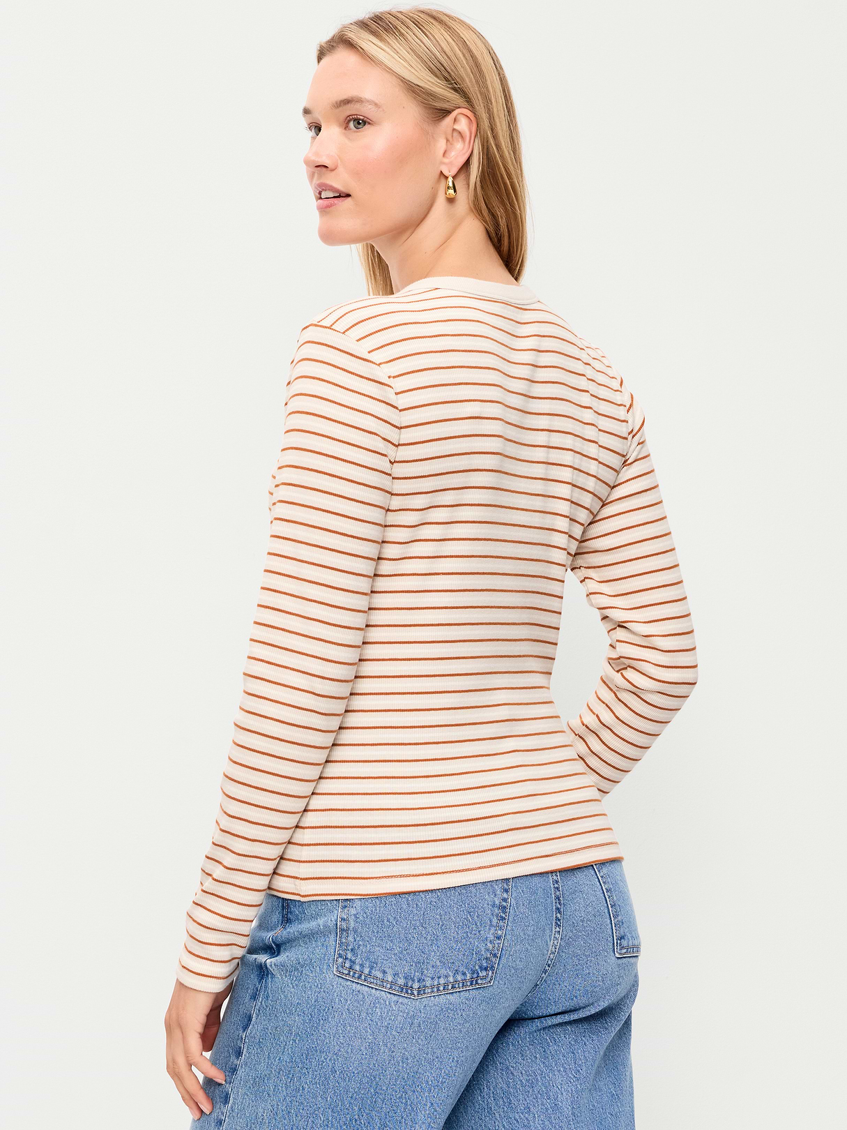 Snug Long-Sleeve Striped Ribbed T-Shirt - Orange Multi Stripe