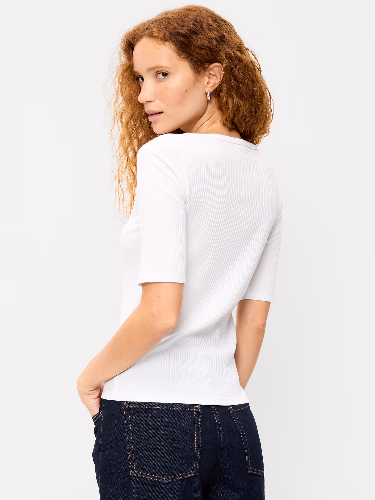 Scoop-Neck Fitted Henley Top - Calla Lilies