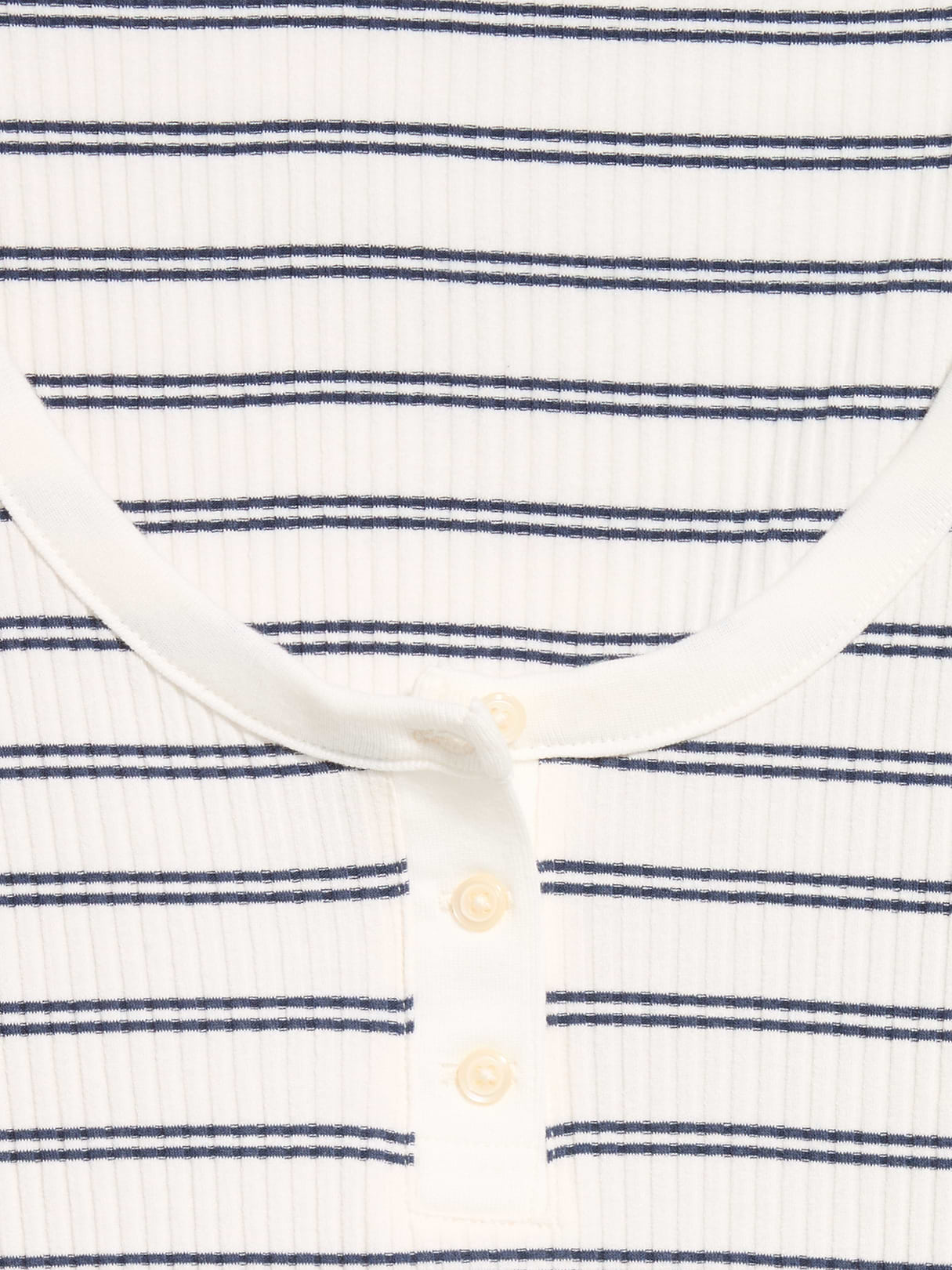Scoop-Neck Fitted Henley Top - Navy Stripe