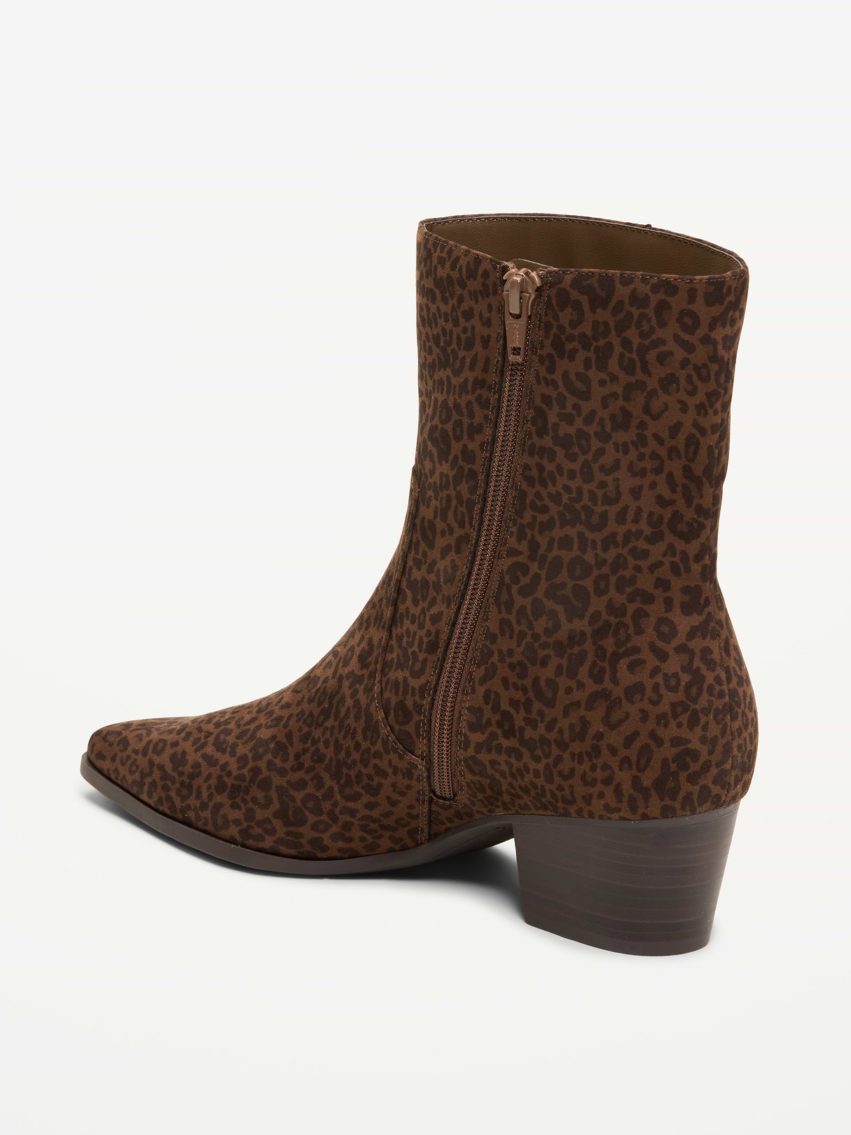 Faux-Suede Low-Heel Booties for Women - Leopard