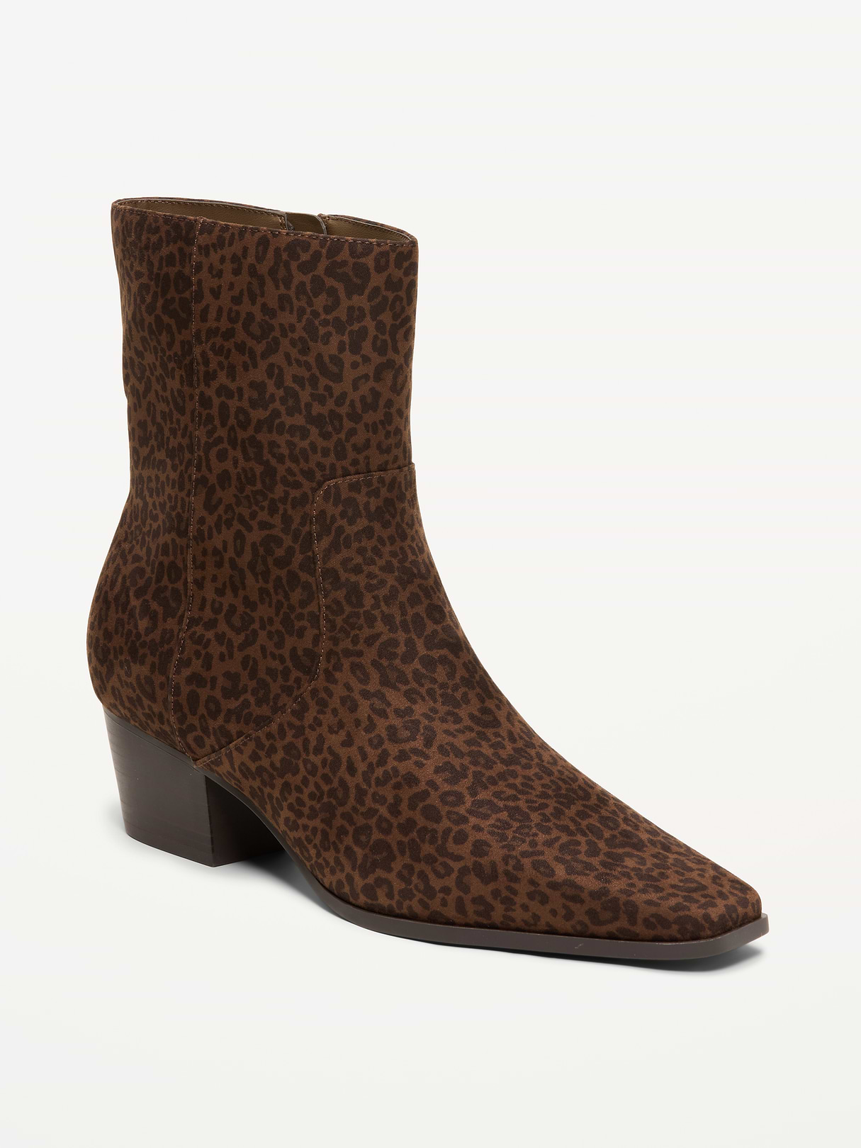 Faux-Suede Low-Heel Booties for Women - Leopard