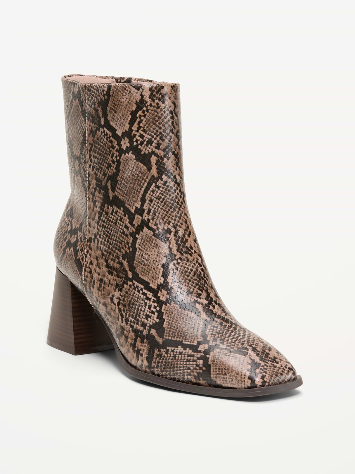 Square-Toe Block-Heel Boots for Women - Snake