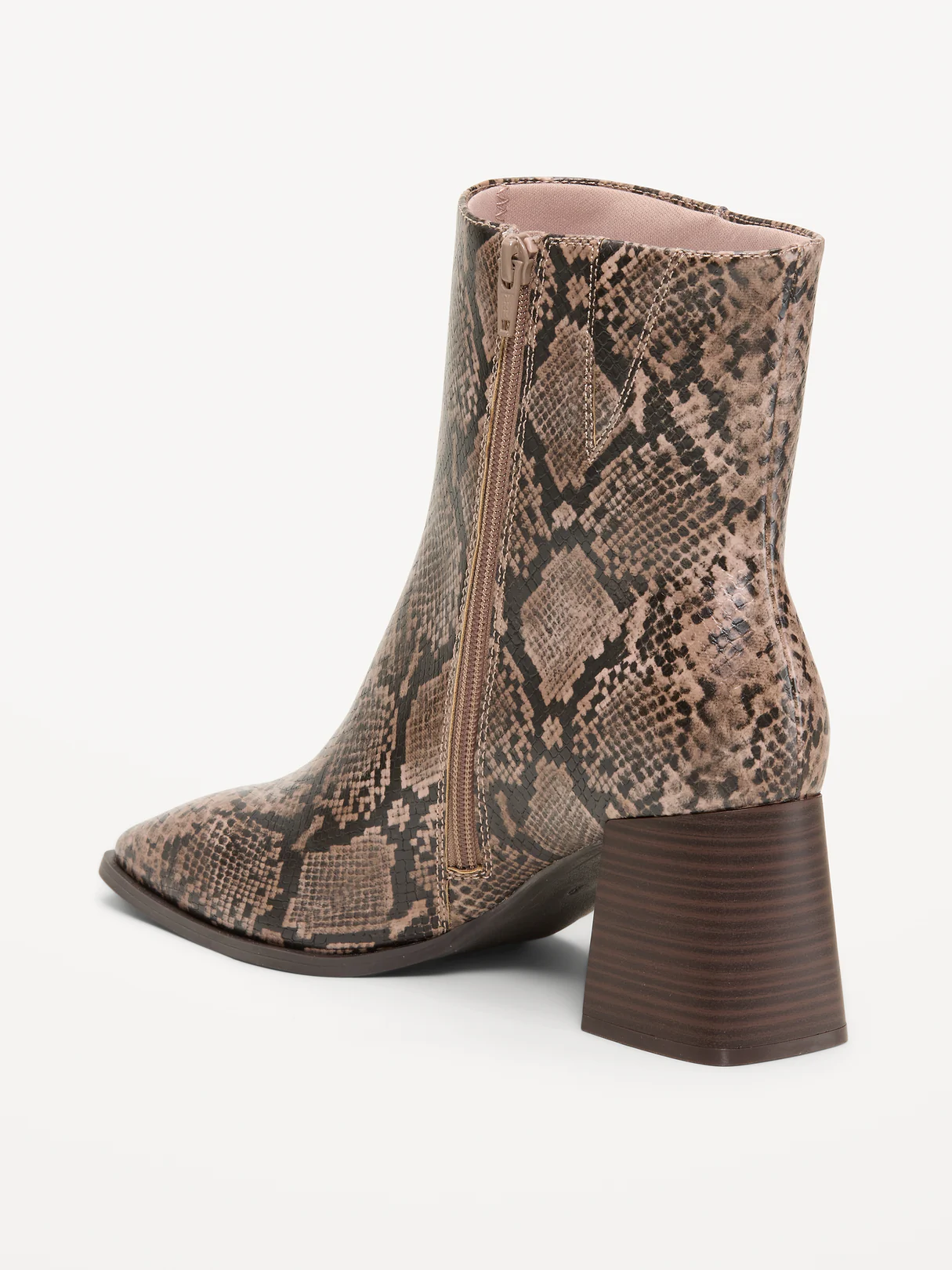 Square-Toe Block-Heel Boots for Women - Snake