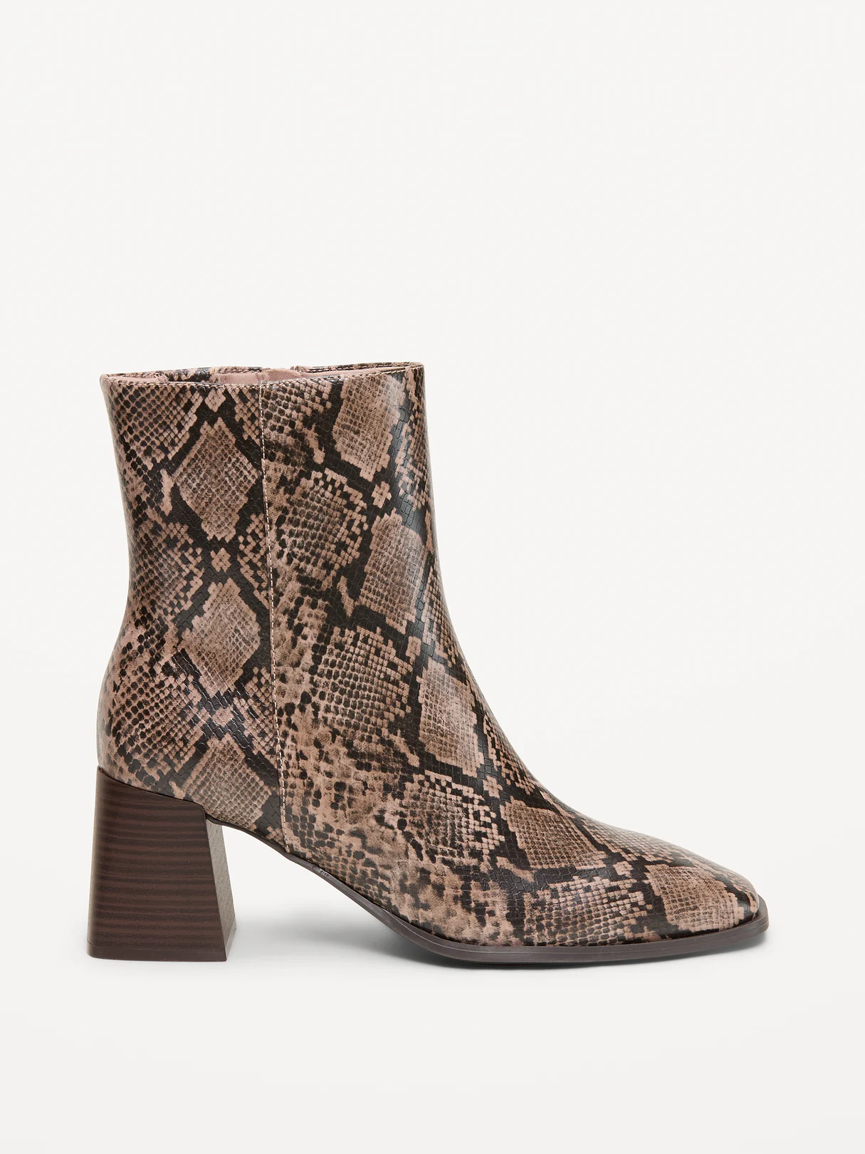 Square-Toe Block-Heel Boots for Women - Snake