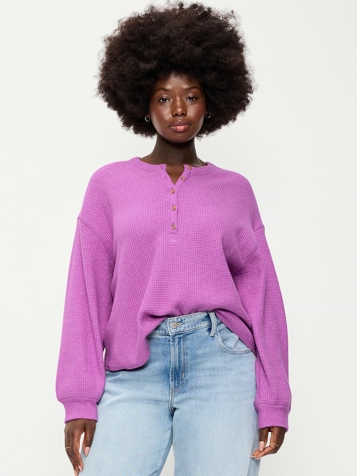 Long-Sleeve Crew-Neck Henley T-Shirt - Wild Prairie Rose