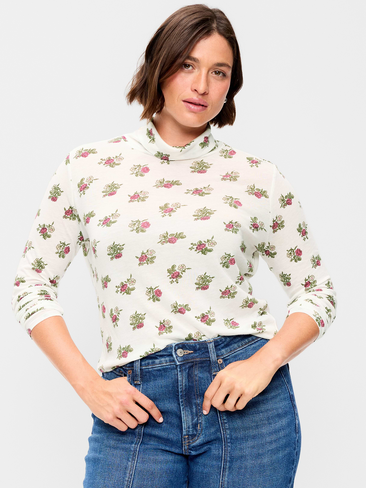 Slim-Fit Turtleneck - White Floral