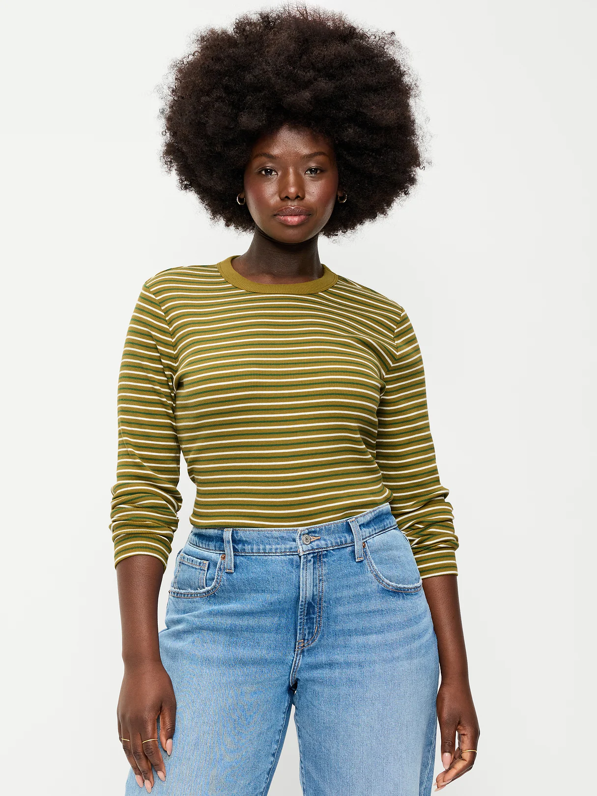 Snug Long-Sleeve Striped Ribbed T-Shirt - Green Multi-Stripe