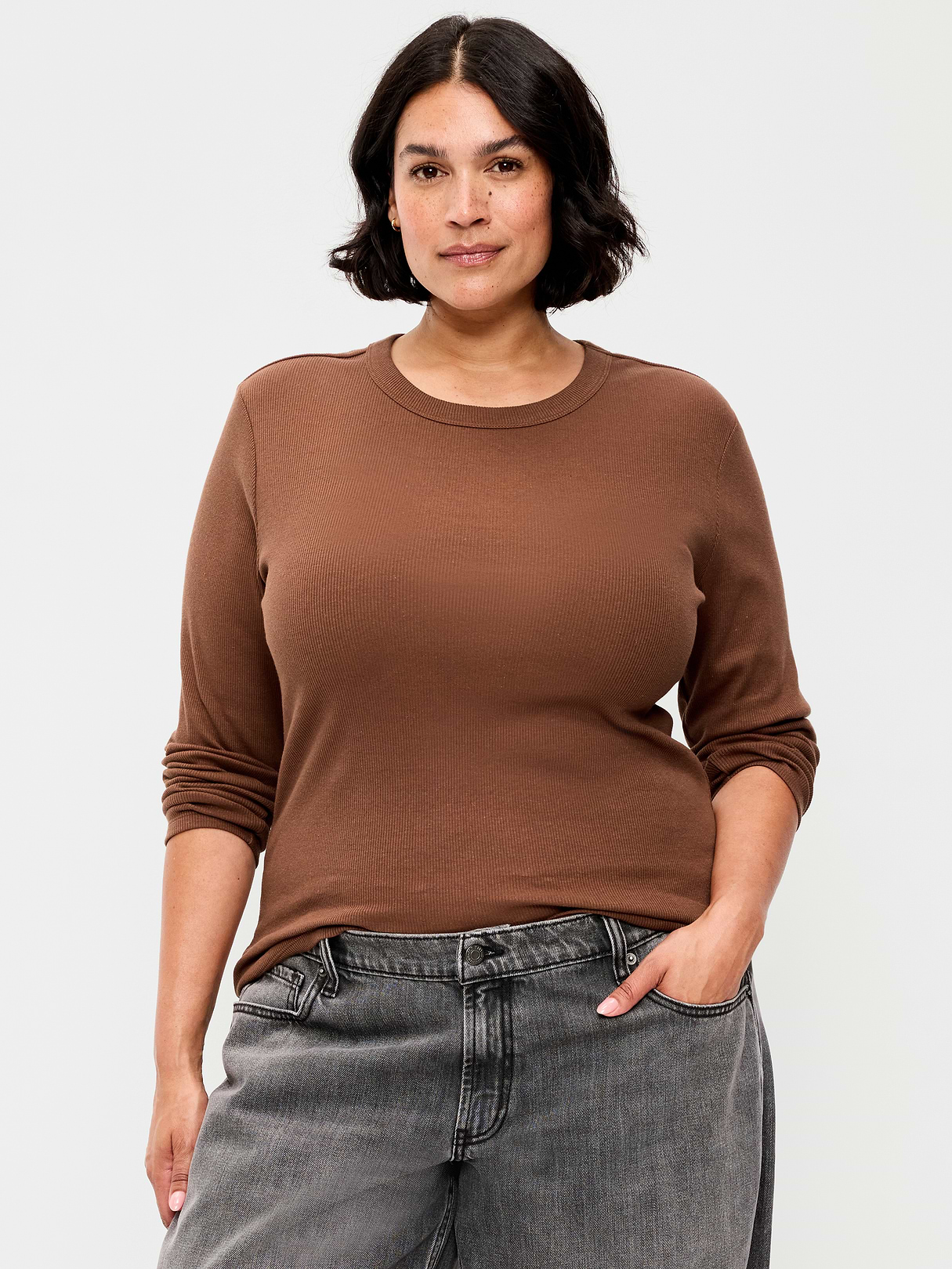 Snug Long-Sleeve Striped Ribbed T-Shirt - Coco de mer