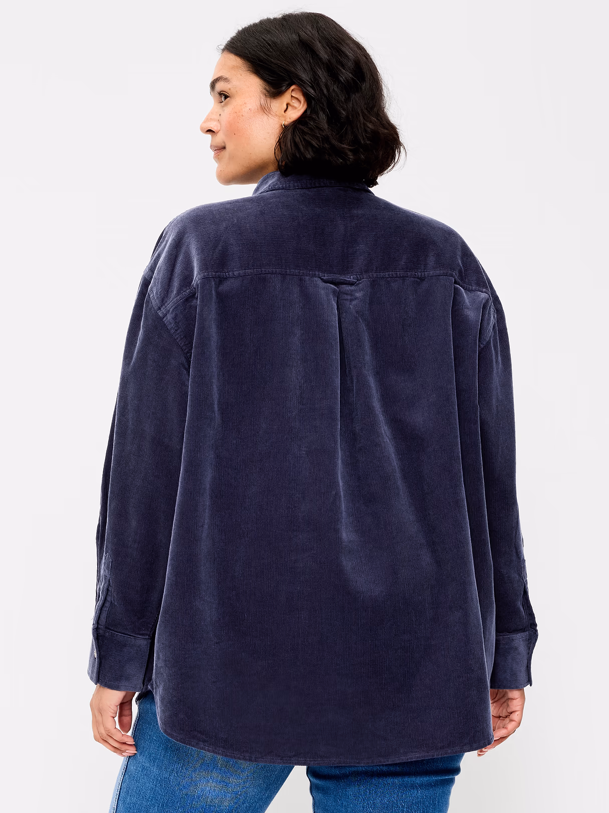 Oversized Boyfriend Button-Down Corduroy Shirt - Volcanic Glass