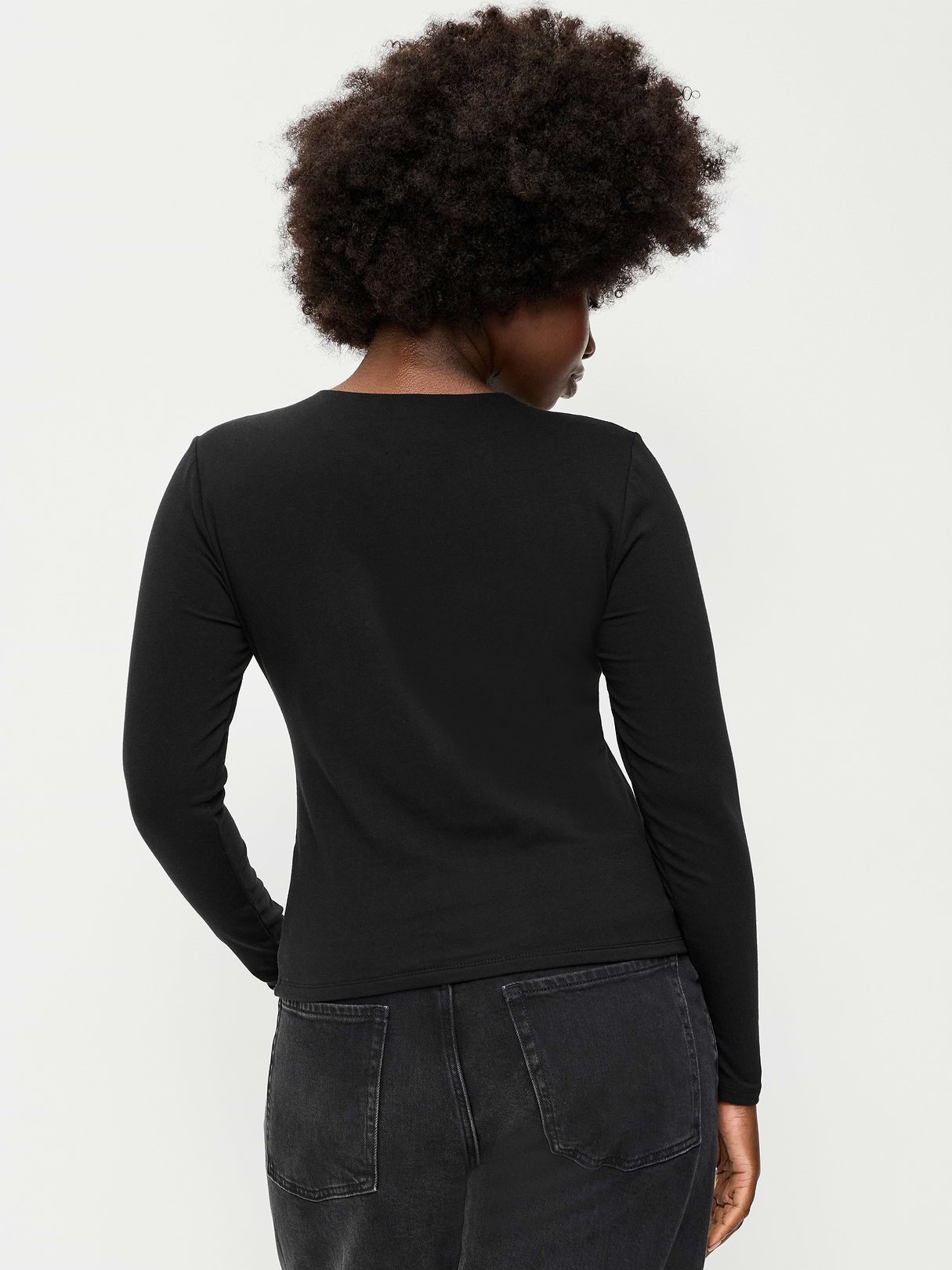 Hug Double-Layer Crew-Neck Long-Sleeve Top - Black Jack