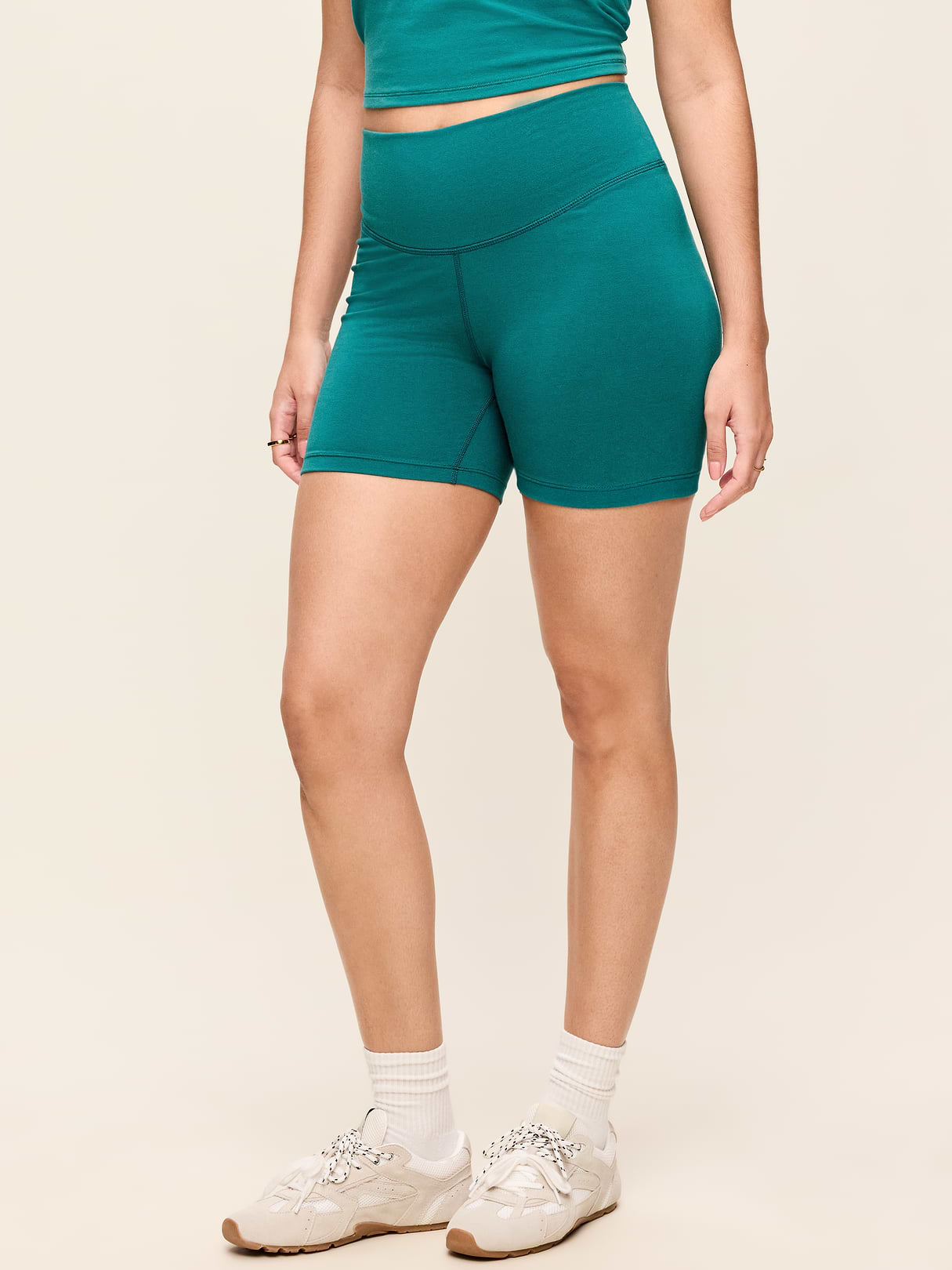 High-Waisted PowerChill Biker Shorts -- 5-inch inseam - Deep Lagoon
