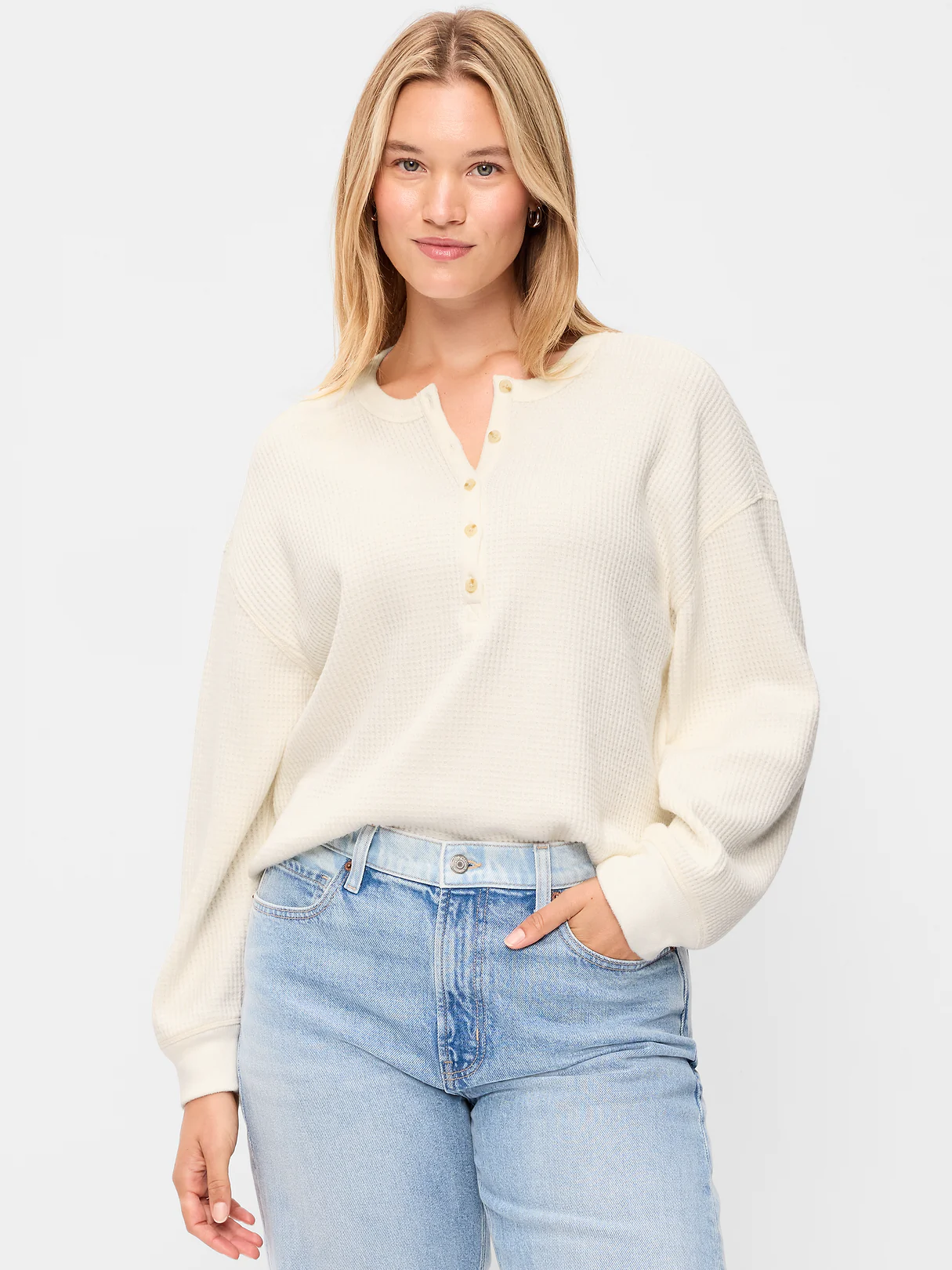 Long-Sleeve Crew-Neck Henley T-Shirt - Sea Salt