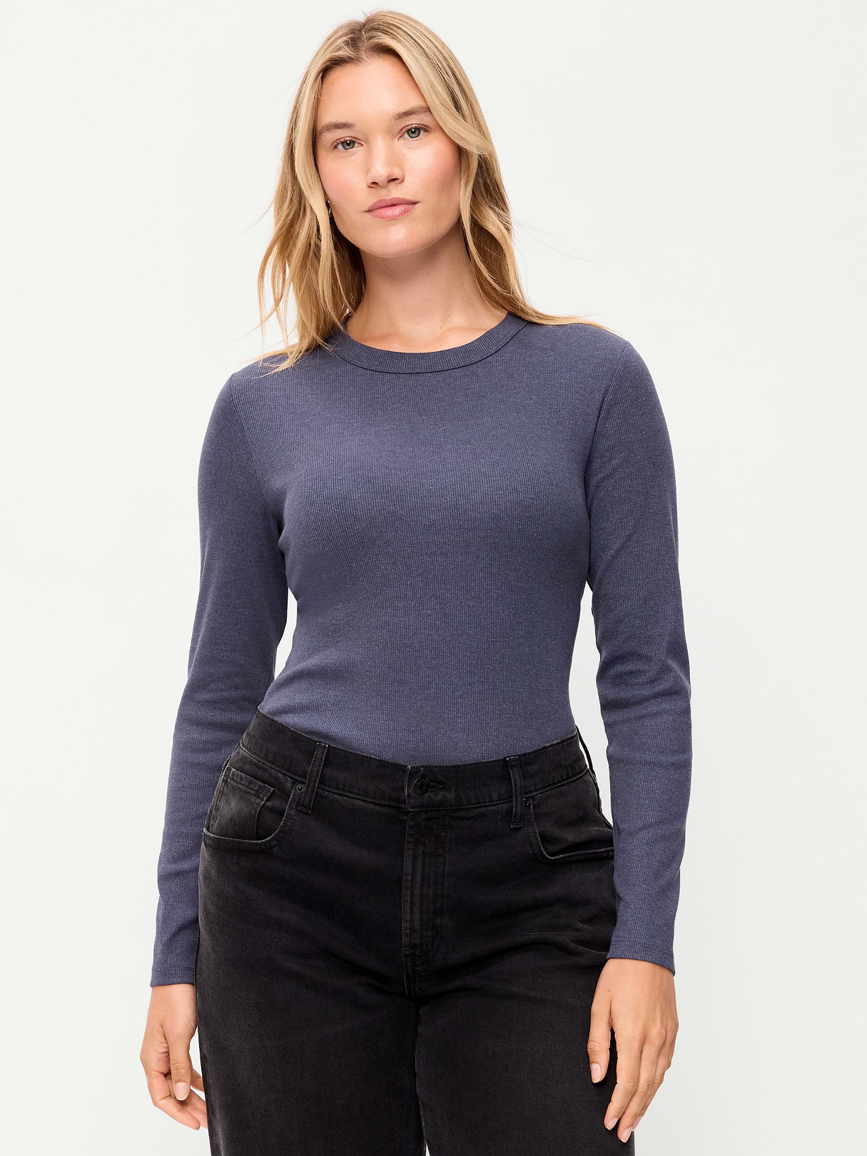 Snug Long-Sleeve Striped Ribbed T-Shirt - Volcanic Glass