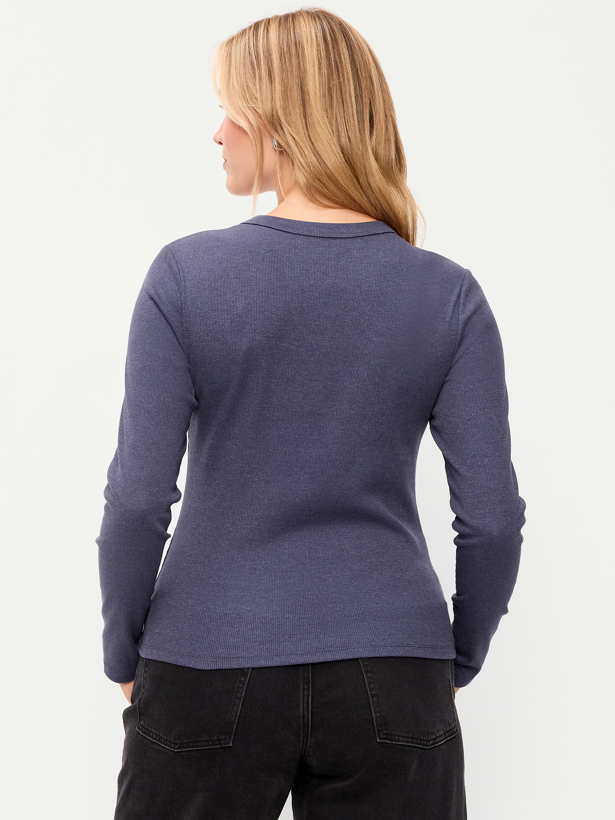 Snug Long-Sleeve Striped Ribbed T-Shirt - Volcanic Glass