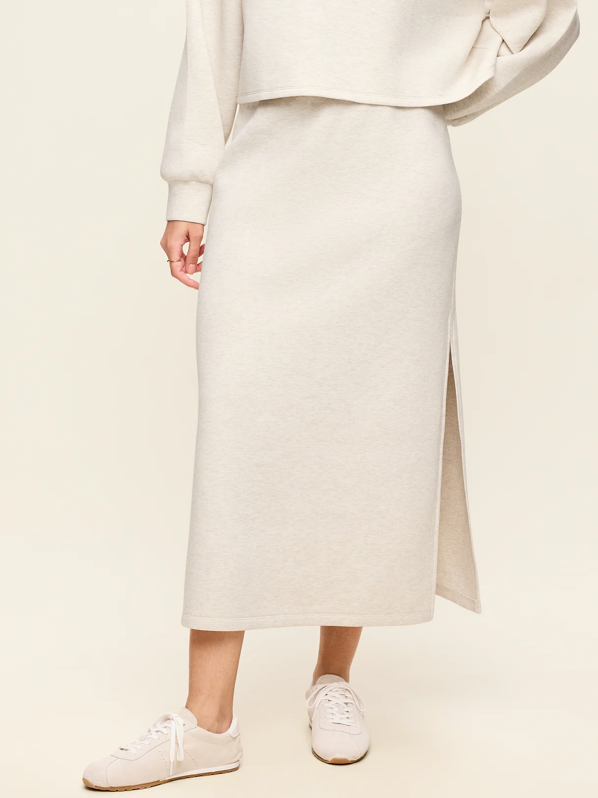 High-Waisted Bounce Fleece Maxi Skirt - Oatmeal Heather